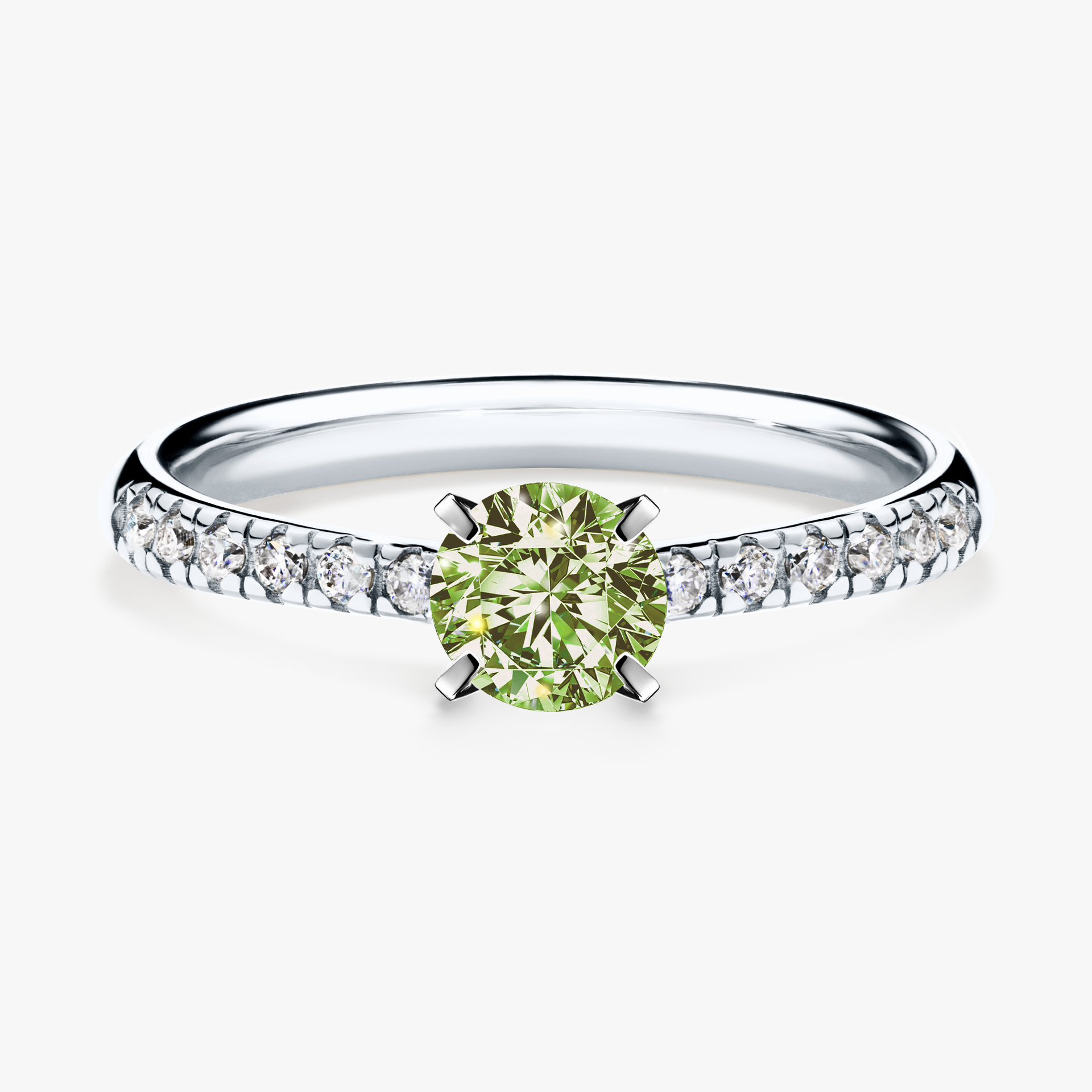 Pierścionek zaręczynowy My Sunshine z białego złota z jasnym zielonym diamentem 0,44ct