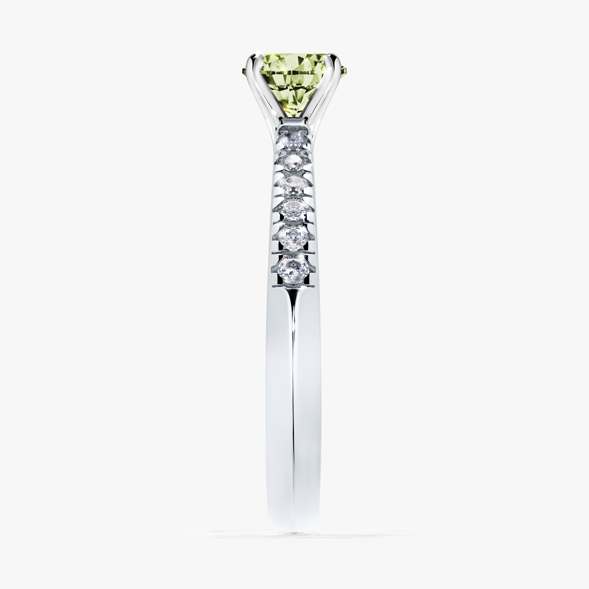 Pierścionek zaręczynowy My Sunshine z białego złota z jasnym zielonym diamentem 0,44ct