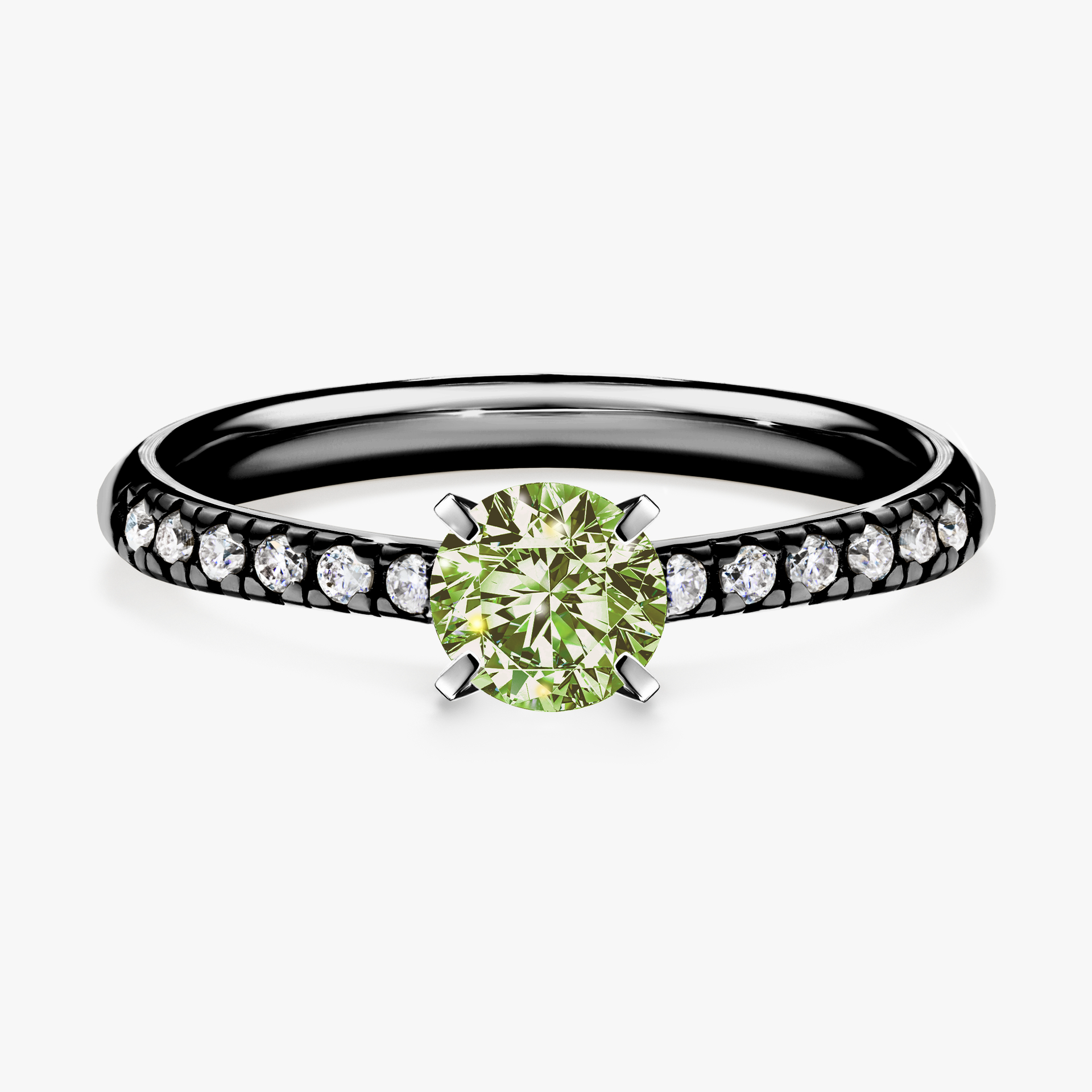 Pierścionek zaręczynowy My Sunshine z czarnego złota z jasnym zielonym diamentem 0,44ct