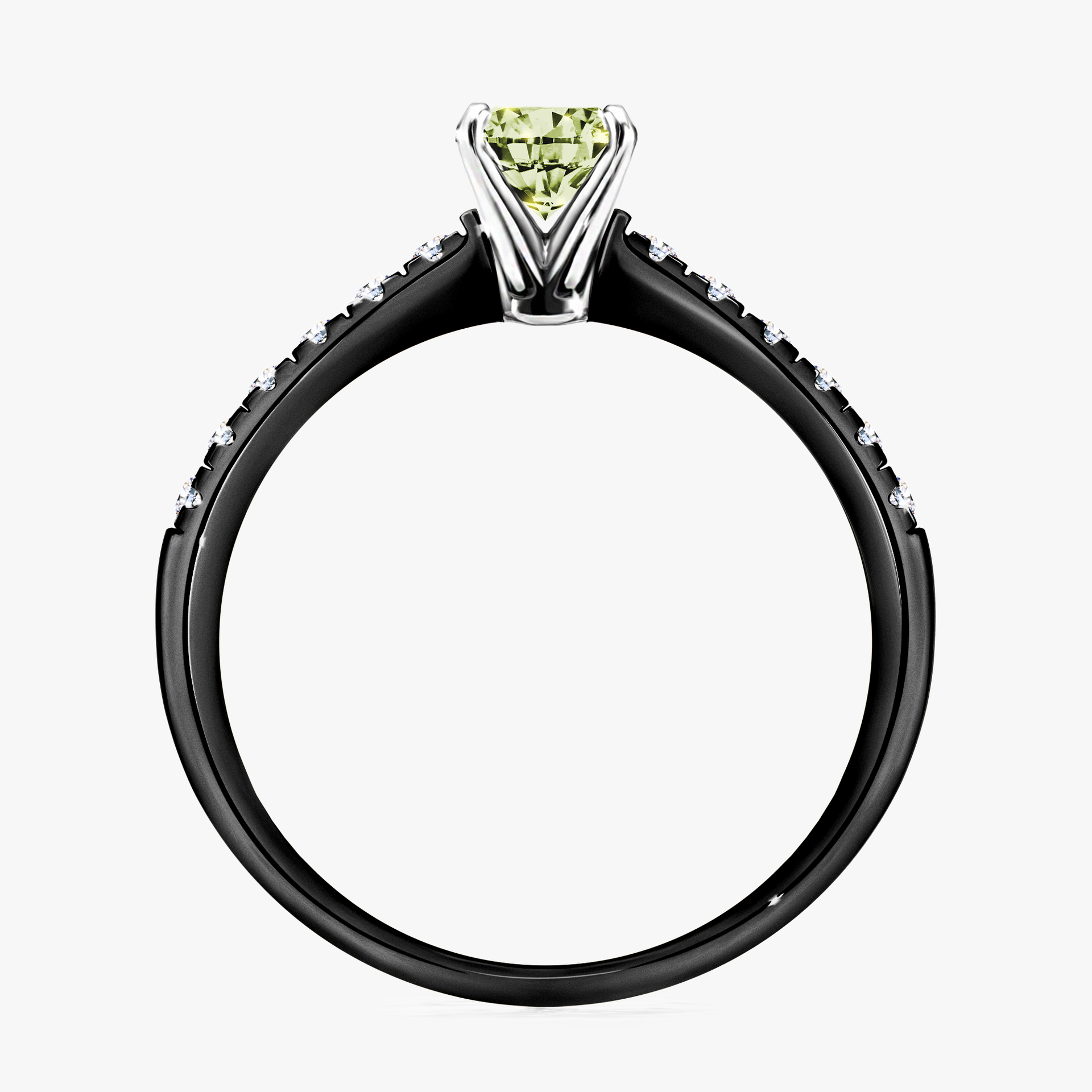 Pierścionek zaręczynowy My Sunshine z czarnego złota z jasnym zielonym diamentem 0,44ct
