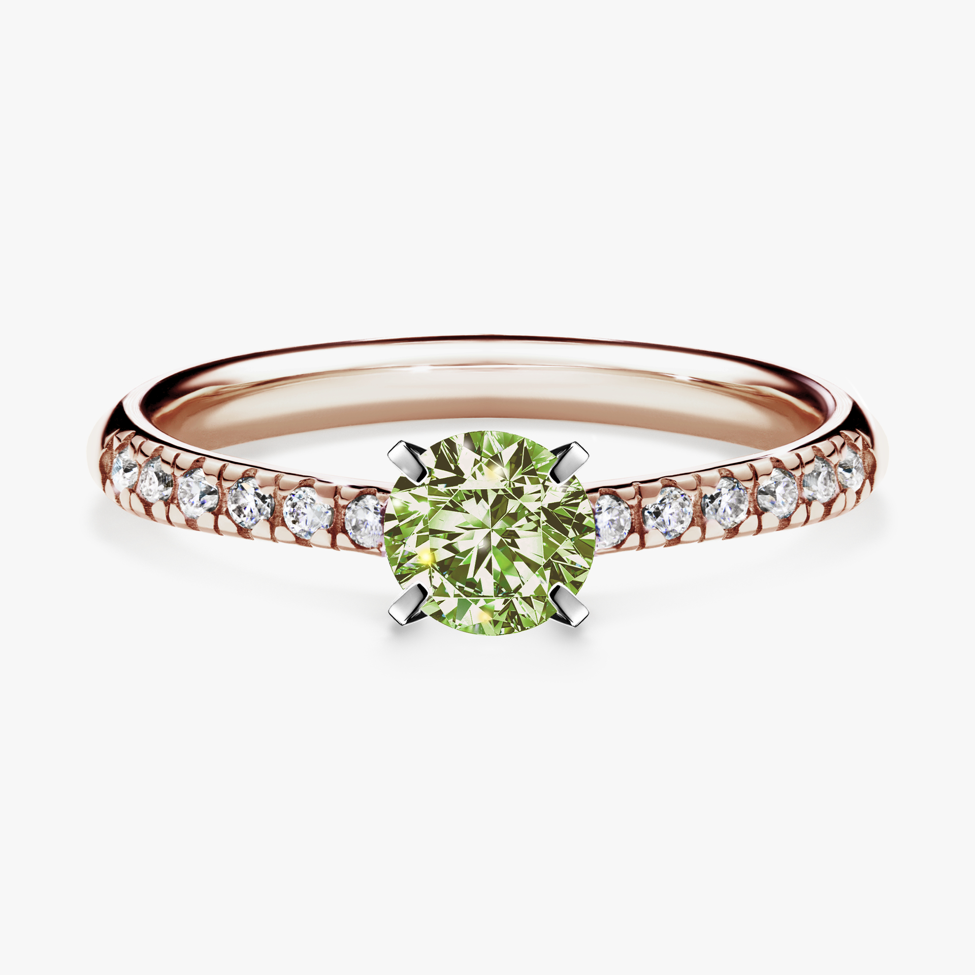 Pierścionek zaręczynowy My Sunshine z różowego złota z jasnym zielonym diamentem 0,44ct