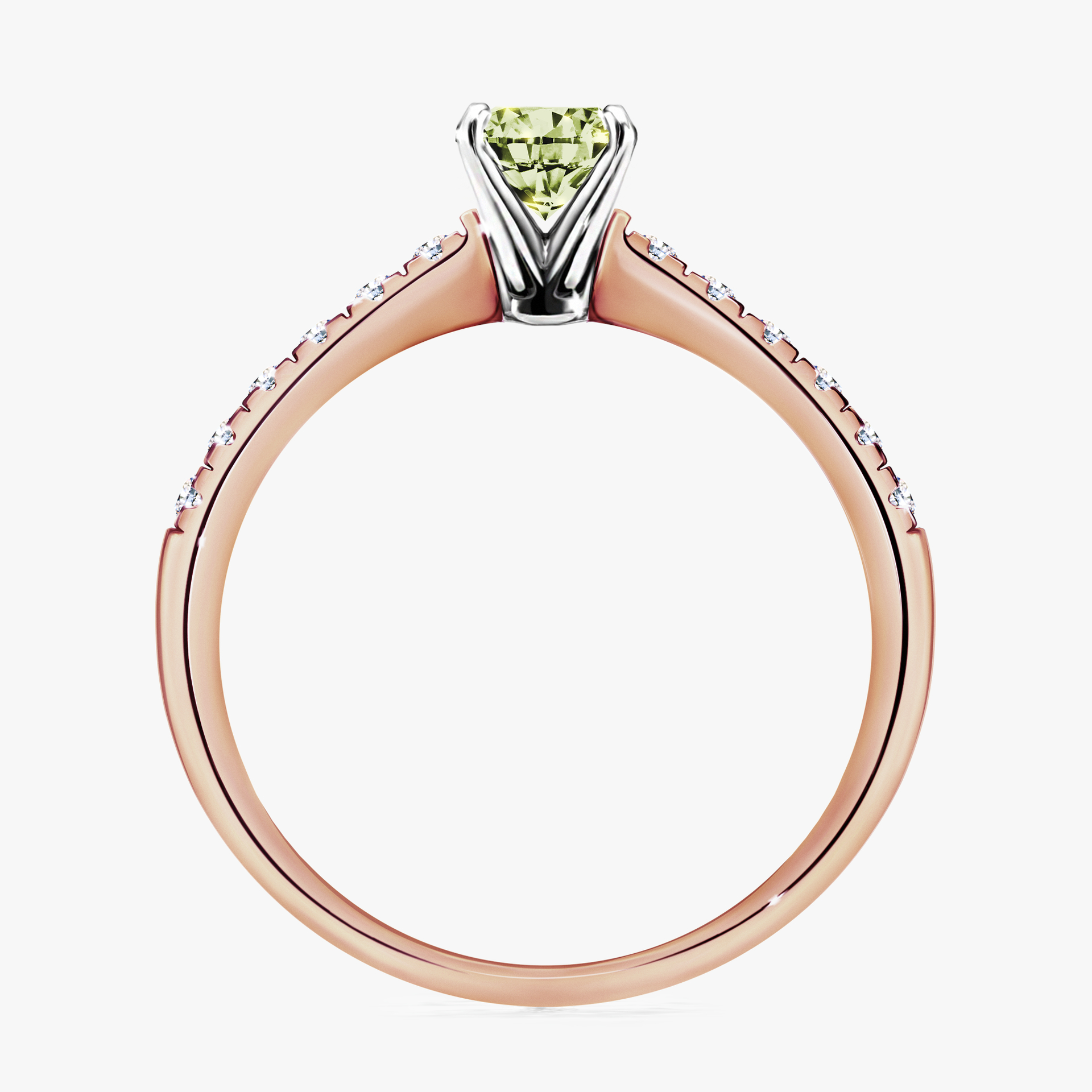 Pierścionek zaręczynowy My Sunshine z różowego złota z jasnym zielonym diamentem 0,44ct
