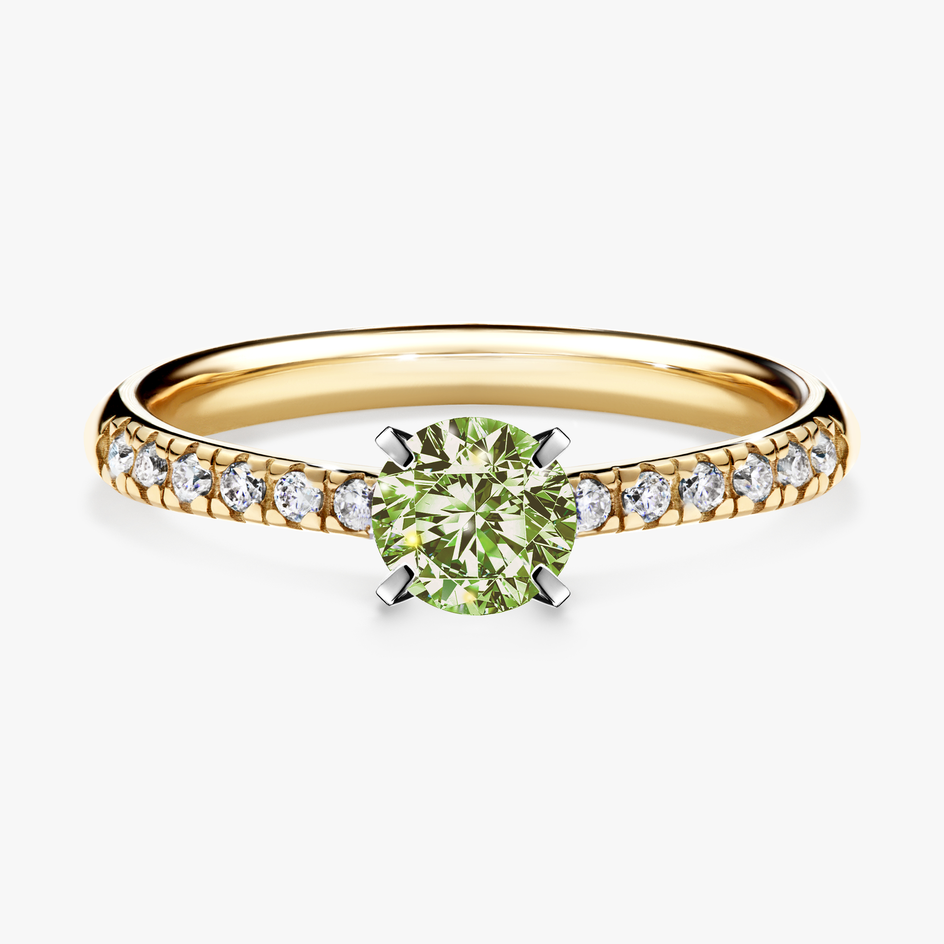Pierścionek zaręczynowy My Sunshine z żółtego złota z jasnym zielonym diamentem 0,44ct