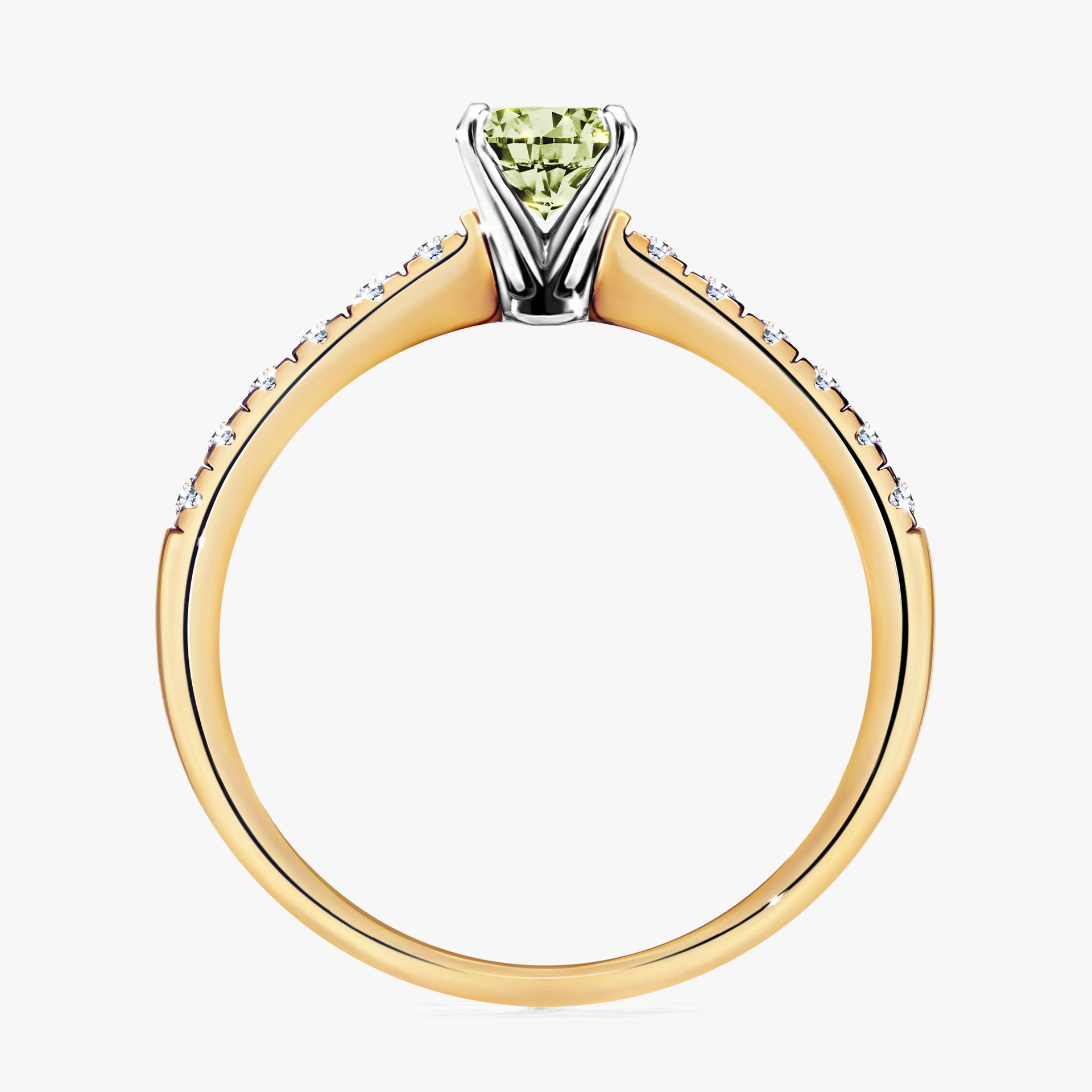 Pierścionek zaręczynowy My Sunshine z żółtego złota z jasnym zielonym diamentem 0,44ct