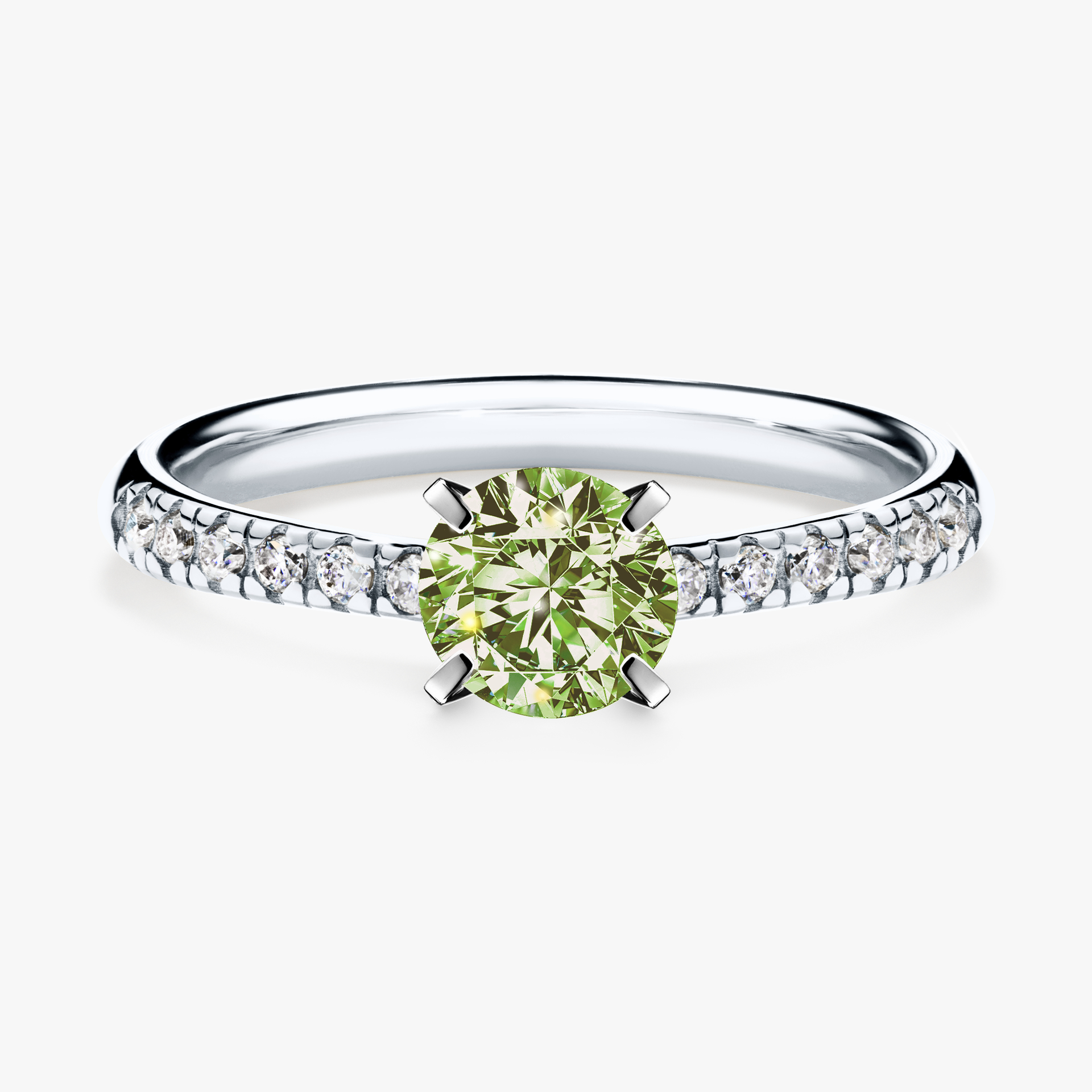 Pierścionek zaręczynowy My Sunshine z białego złota z jasnym zielonym diamentem 0,64ct