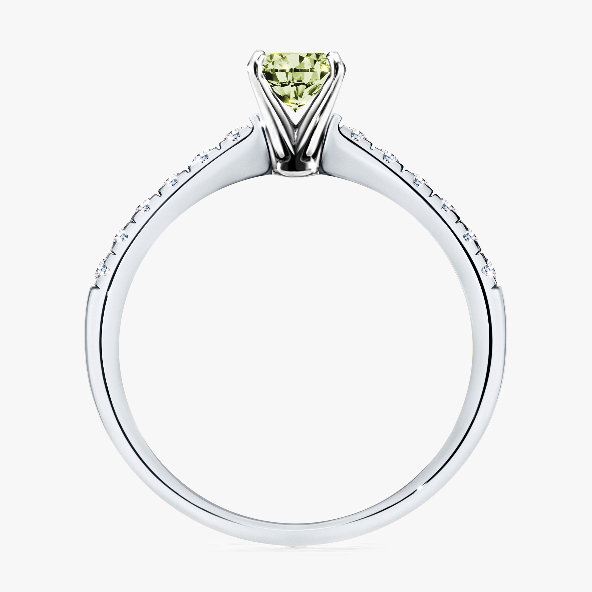 Pierścionek zaręczynowy My Sunshine z białego złota z jasnym zielonym diamentem 0,64ct