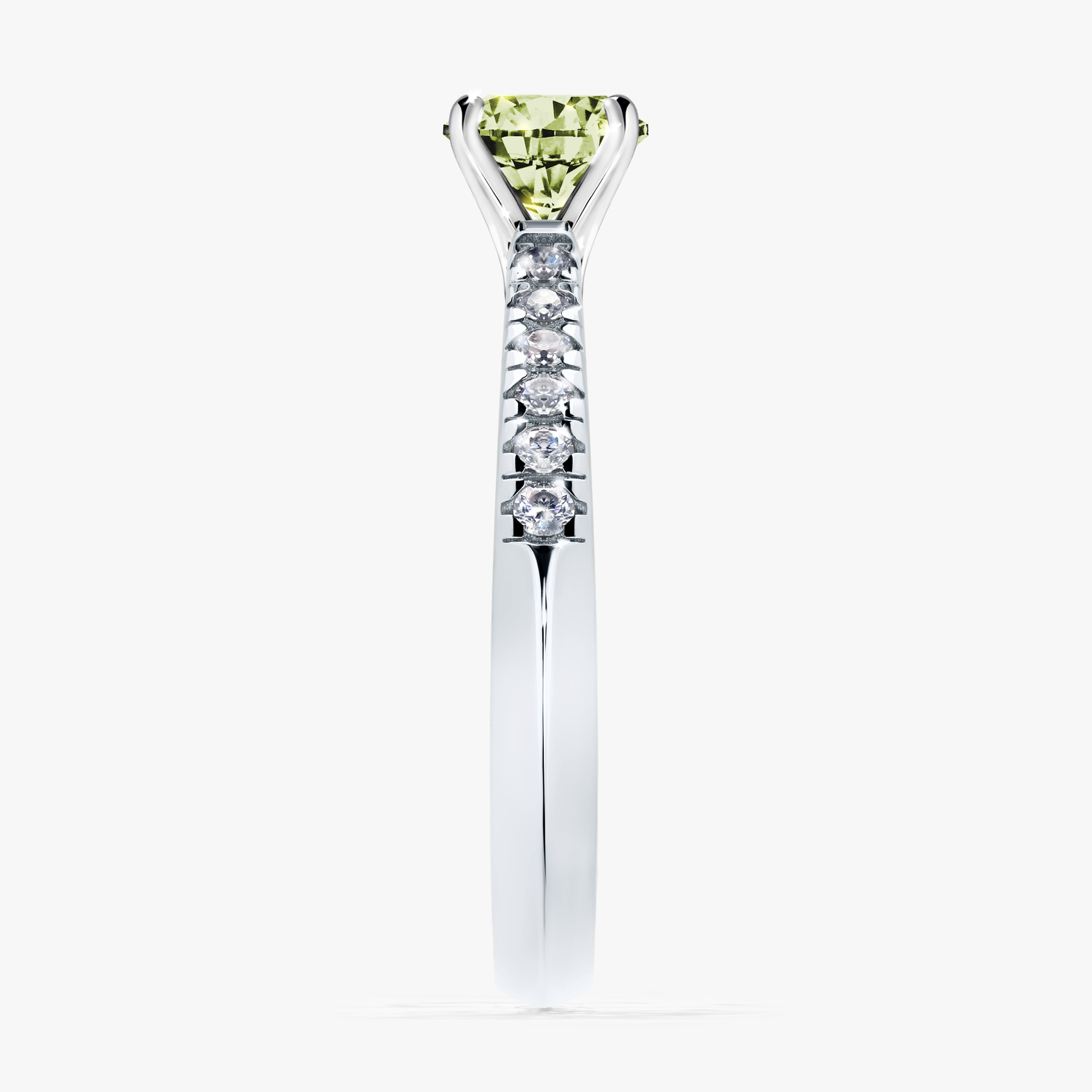 Pierścionek zaręczynowy My Sunshine z białego złota z jasnym zielonym diamentem 0,64ct