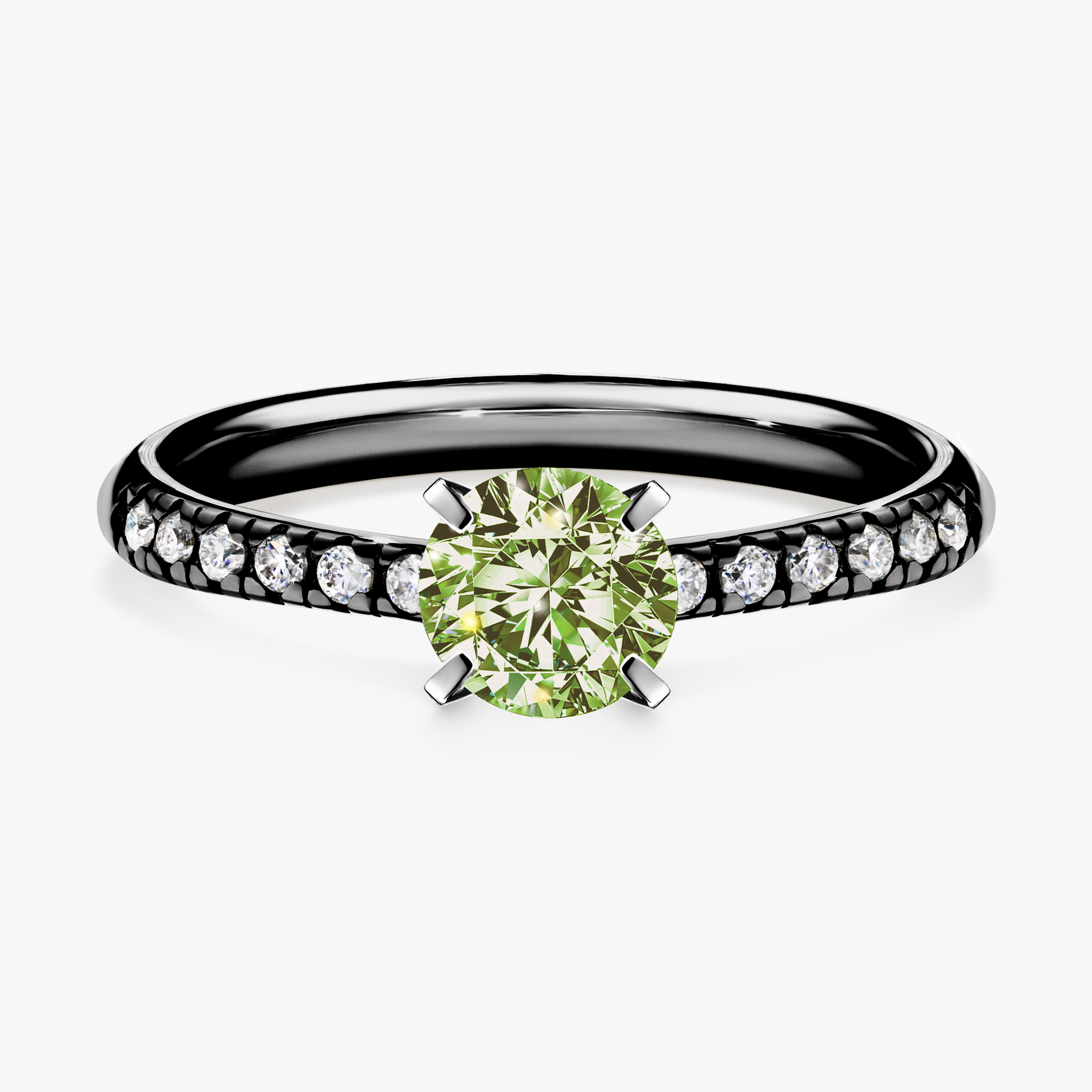 Pierścionek zaręczynowy My Sunshine z czarnego złota z jasnym zielonym diamentem 0,64ct
