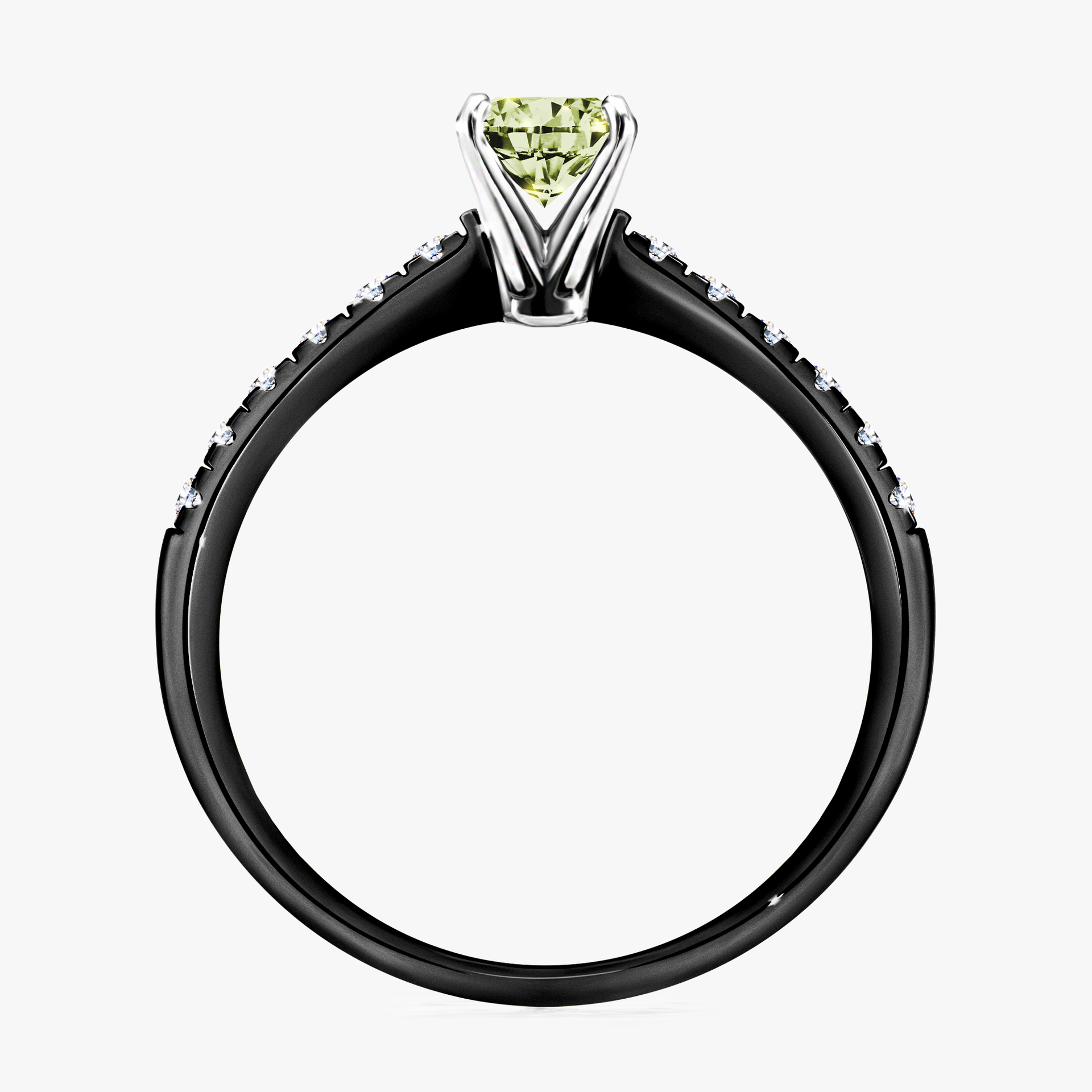 Pierścionek zaręczynowy My Sunshine z czarnego złota z jasnym zielonym diamentem 0,64ct
