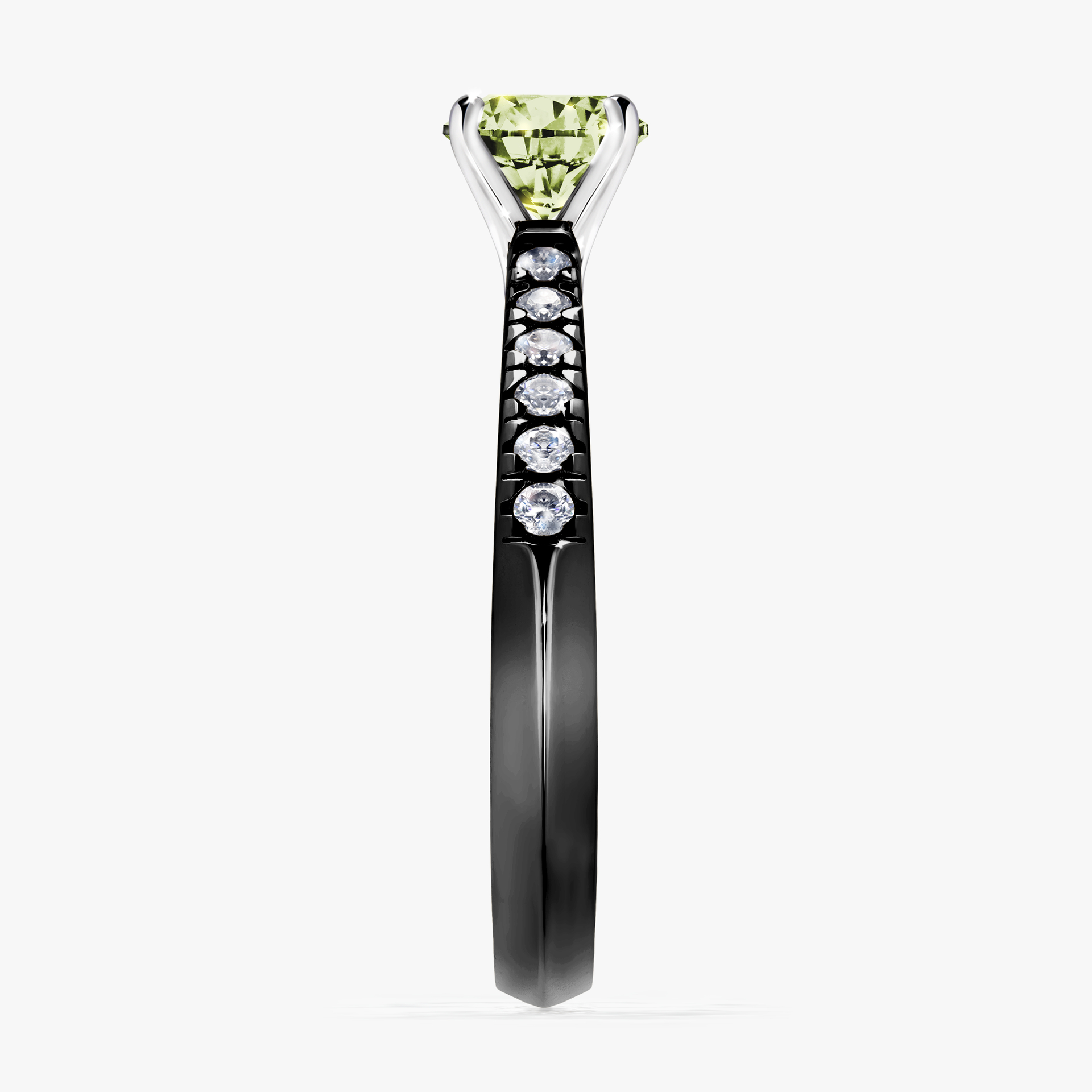 Pierścionek zaręczynowy My Sunshine z czarnego złota z jasnym zielonym diamentem 0,64ct