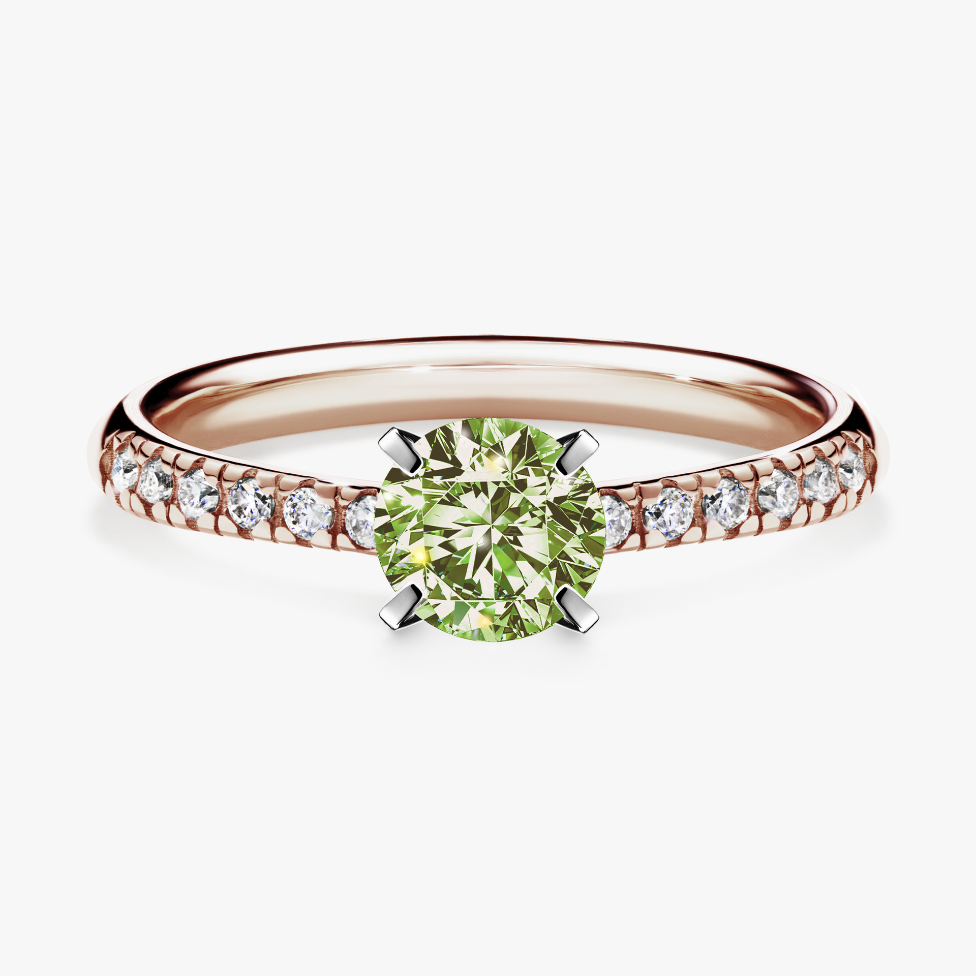 Pierścionek zaręczynowy My Sunshine z różowego złota z jasnym zielonym diamentem 0,64ct