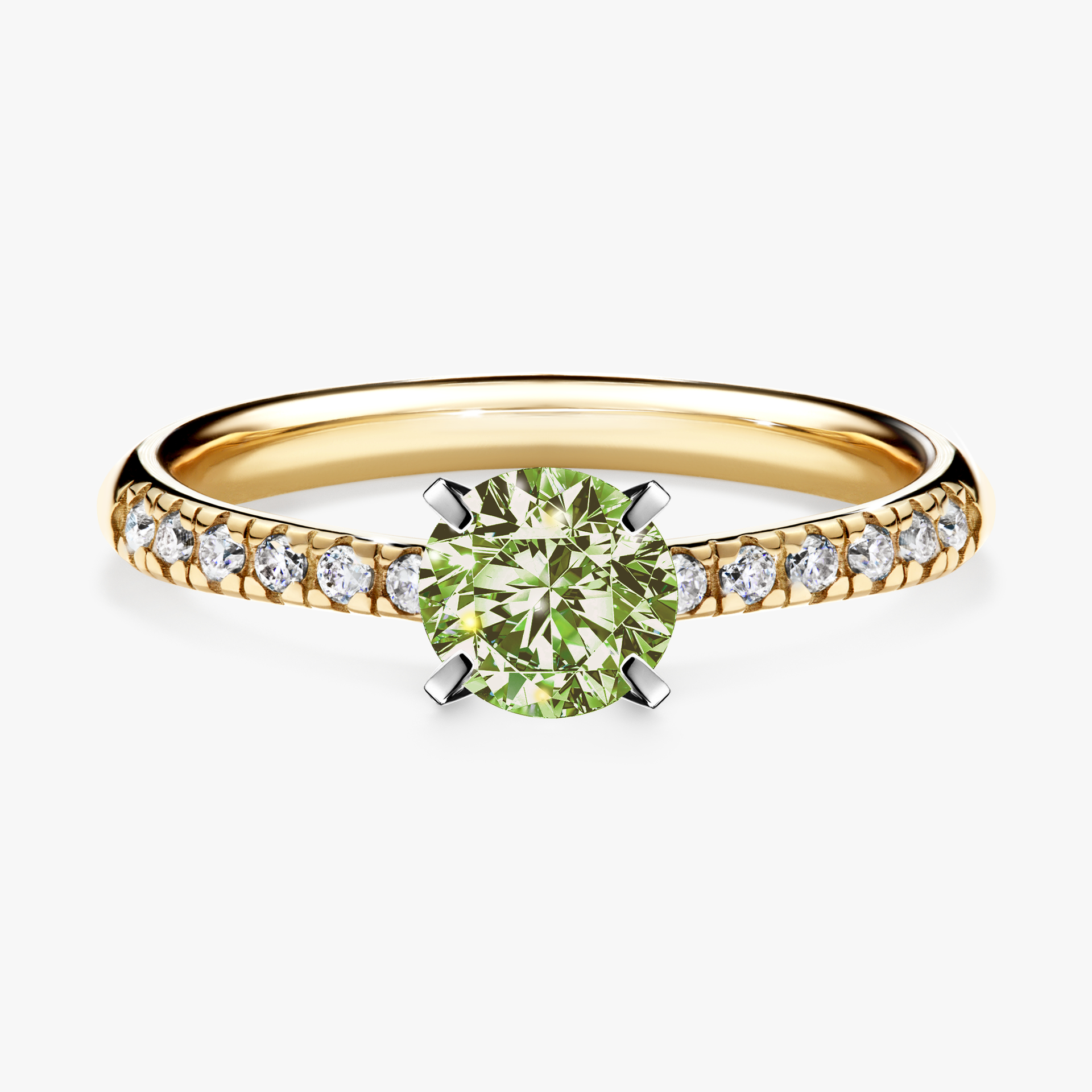 Pierścionek zaręczynowy My Sunshine z żółtego złota z jasnym zielonym diamentem 0,64ct