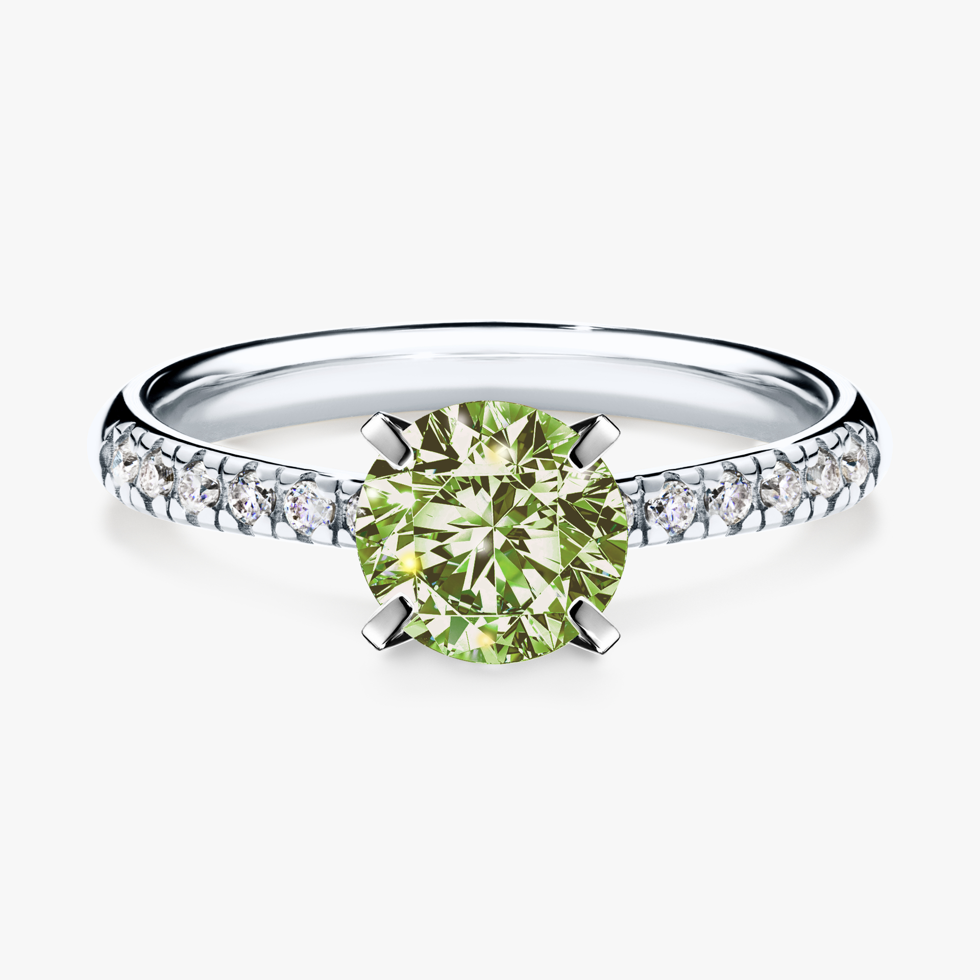 Pierścionek zaręczynowy My Sunshine z białego złota z jasnym zielonym diamentem 1,00ct