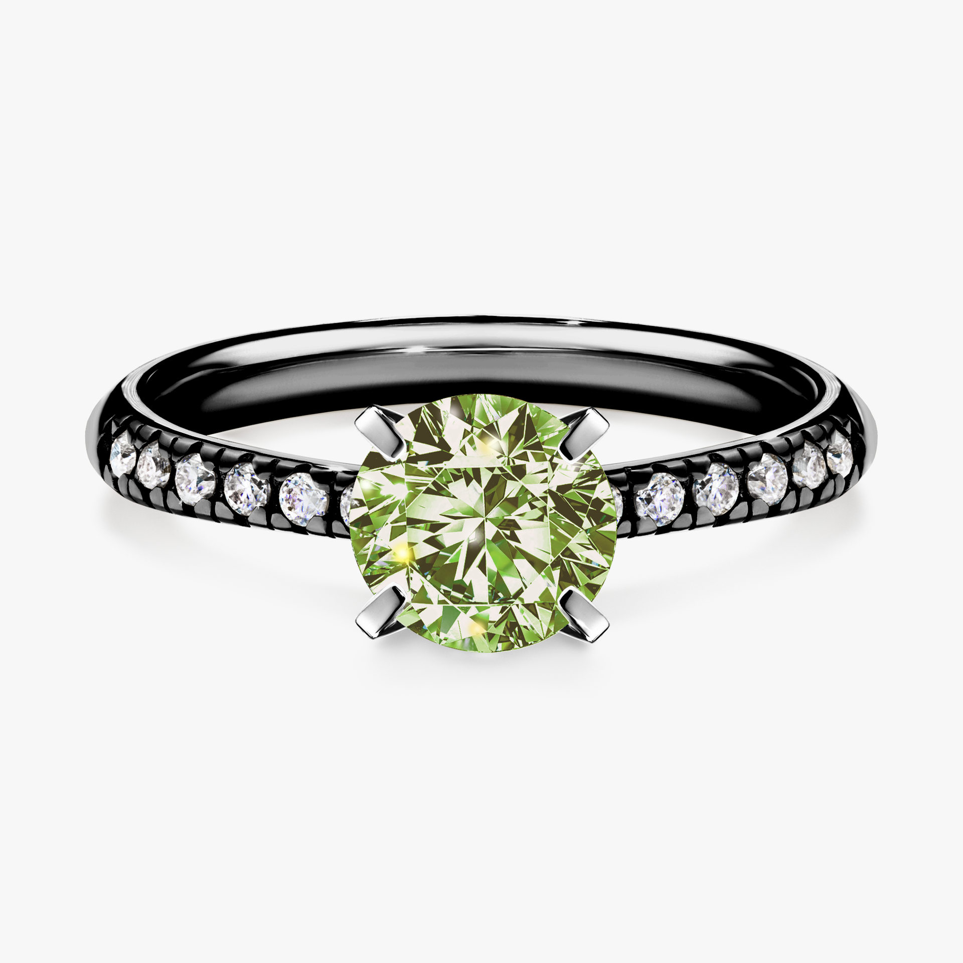 Pierścionek zaręczynowy My Sunshine z czarnego złota z jasnym zielonym diamentem 1,00ct