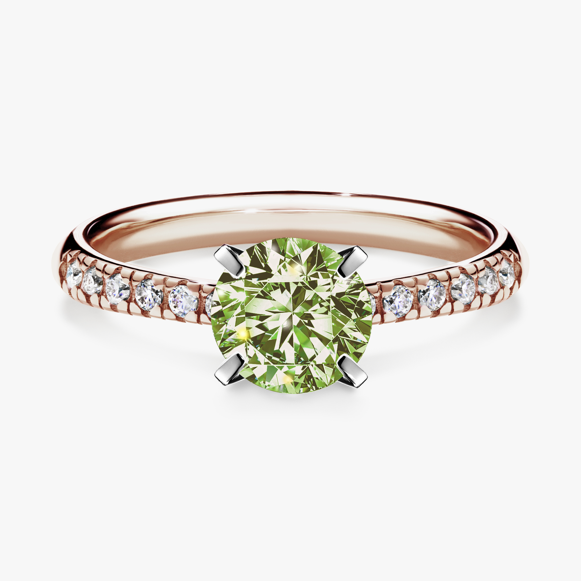 Pierścionek zaręczynowy My Sunshine z różowego złota z jasnym zielonym diamentem 1,00ct
