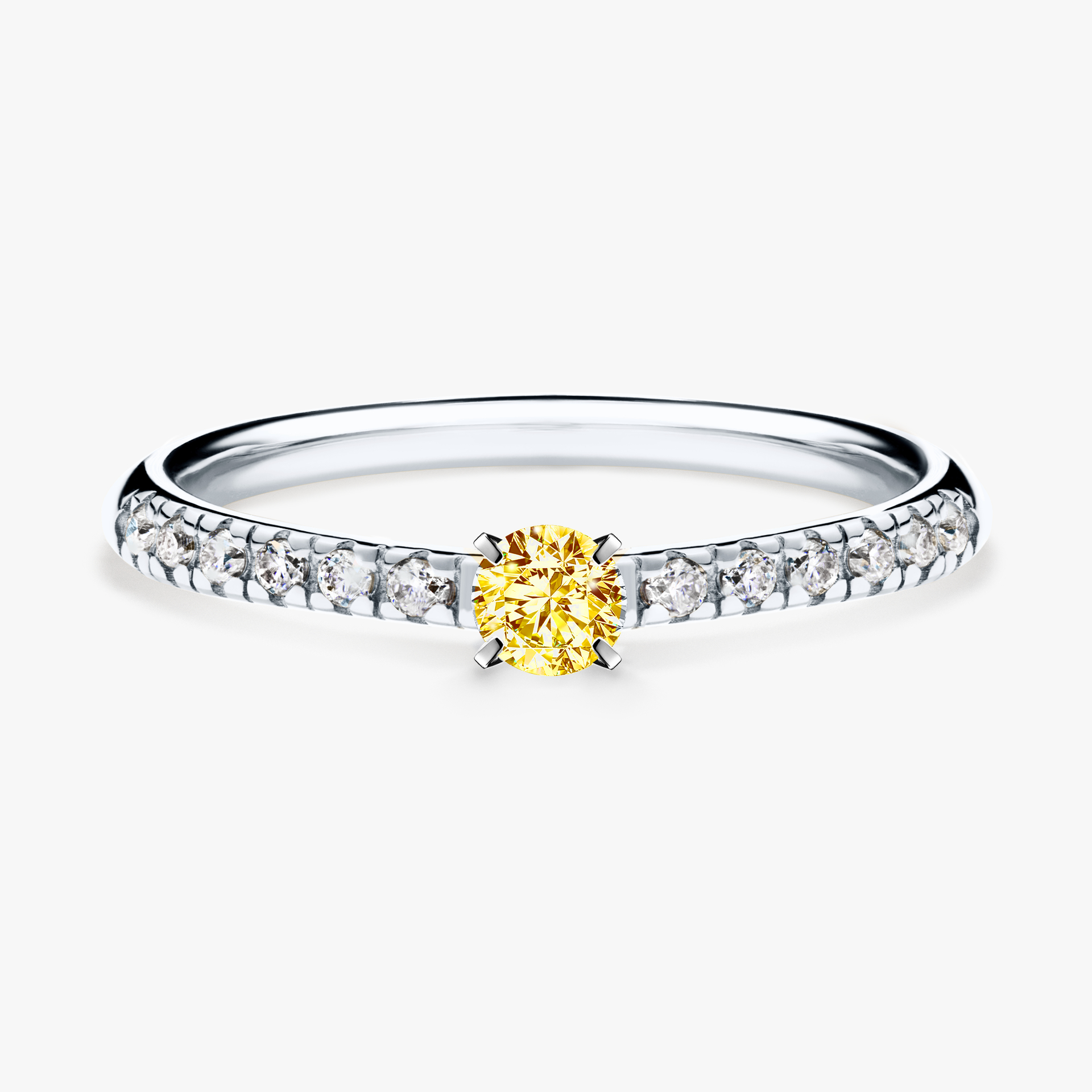 Pierścionek zaręczynowy My Sunshine z białego złota z żółtym diamentem 0,24ct