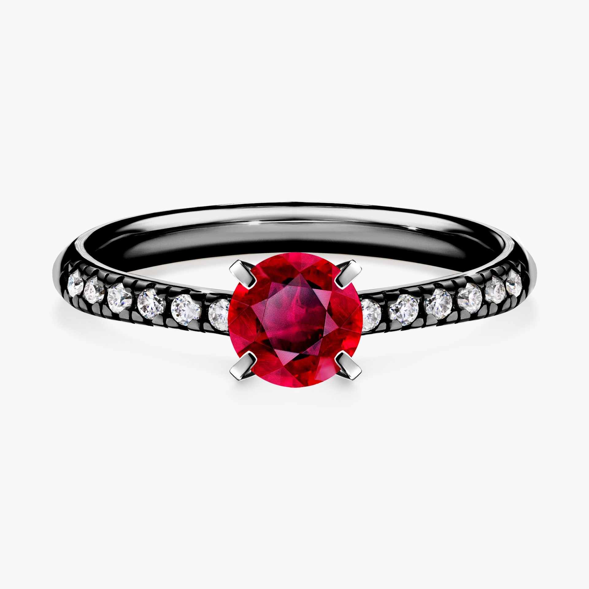 Pierścionek zaręczynowy My Sunshine z czarnego złota z rubinem 0,64ct