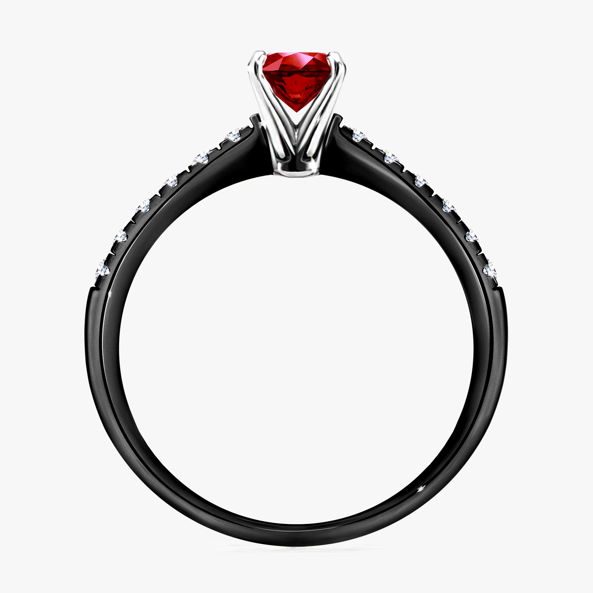Pierścionek zaręczynowy My Sunshine z czarnego złota z rubinem 0,64ct