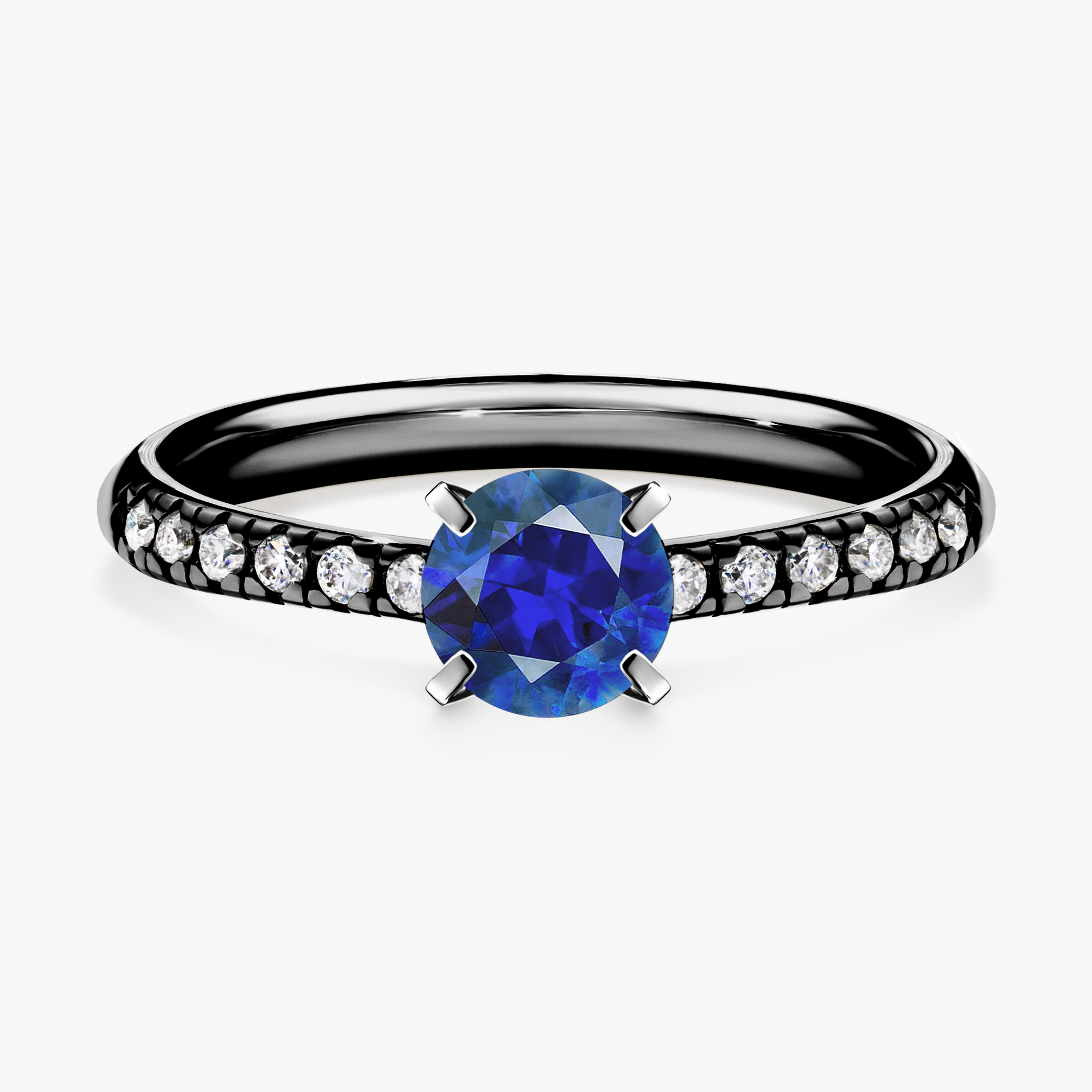 Pierścionek zaręczynowy My Sunshine z czarnego złota z szafirem niebieskim 0,64ct