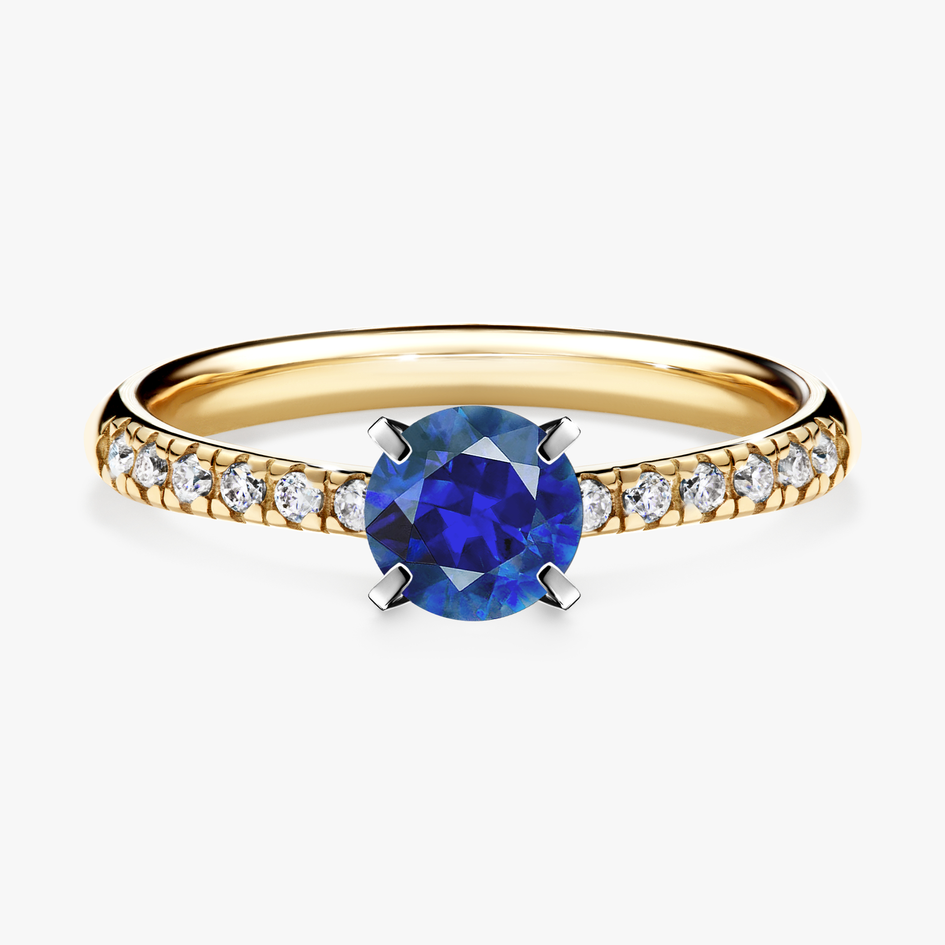 Pierścionek zaręczynowy My Sunshine z żółtego złota z szafirem niebieskim 0,64ct