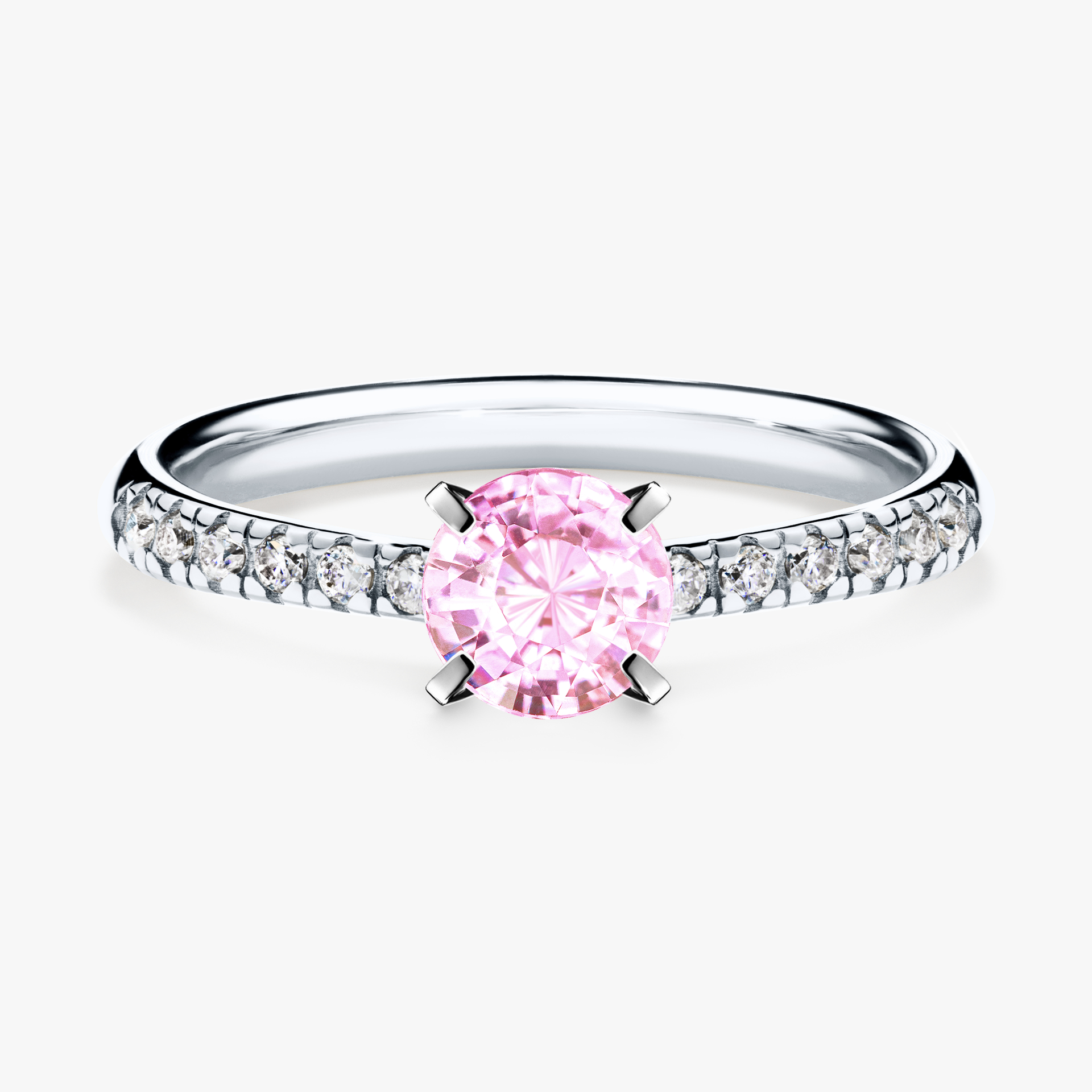 Pierścionek zaręczynowy My Sunshine z białego złota z szafirem różowym 0,64ct
