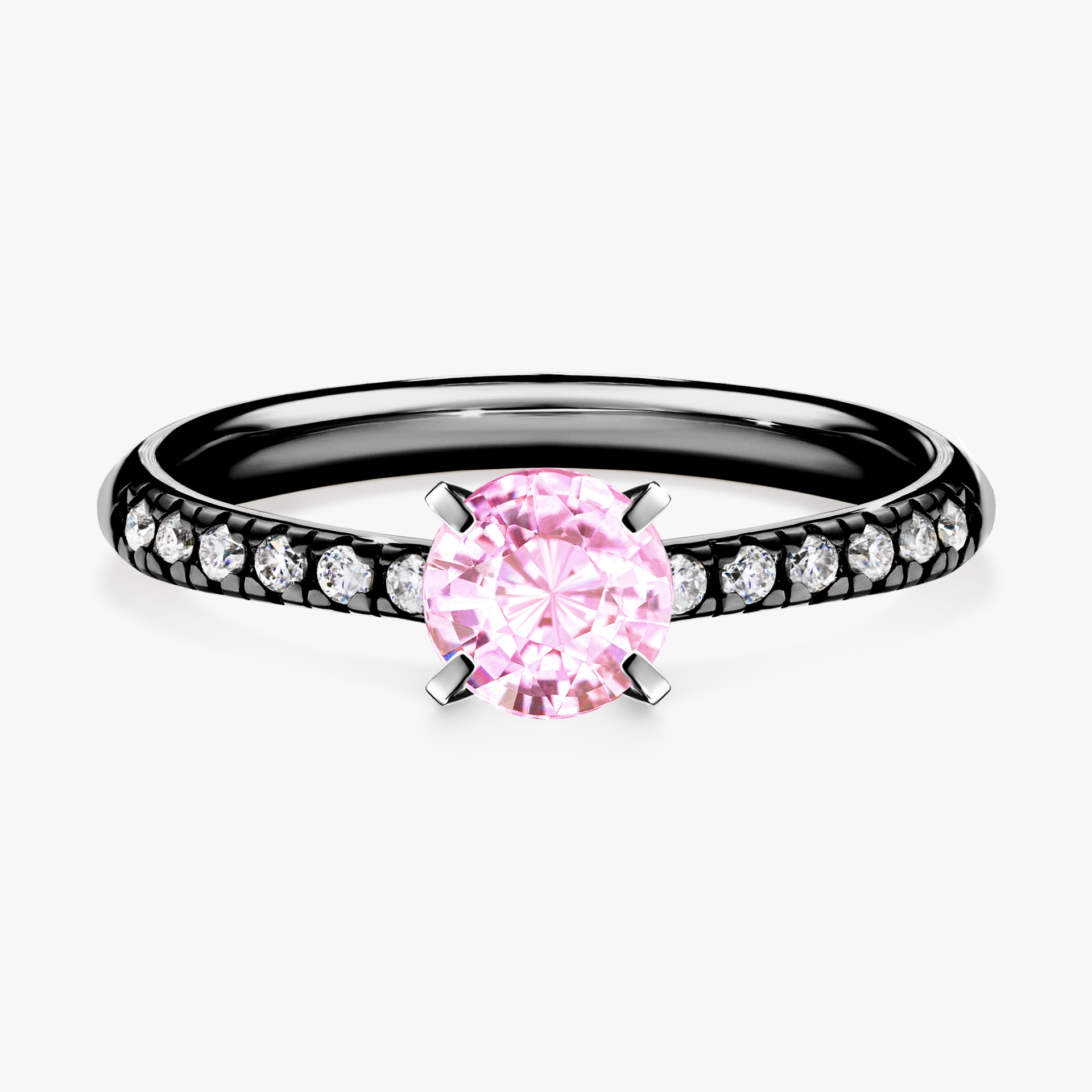Pierścionek zaręczynowy My Sunshine z czarnego złota z szafirem różowym 0,64ct
