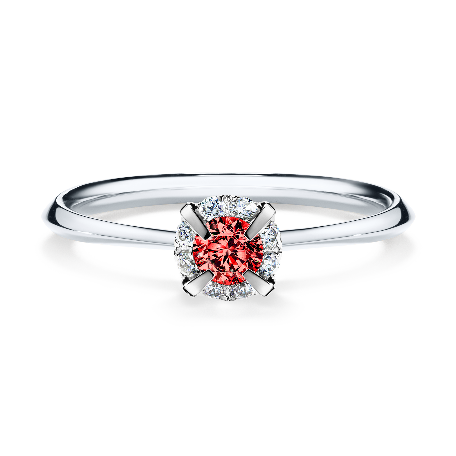 Pierścionek zaręczynowy My Beauty z białego złota z czerwonym diamentem 0,14CT