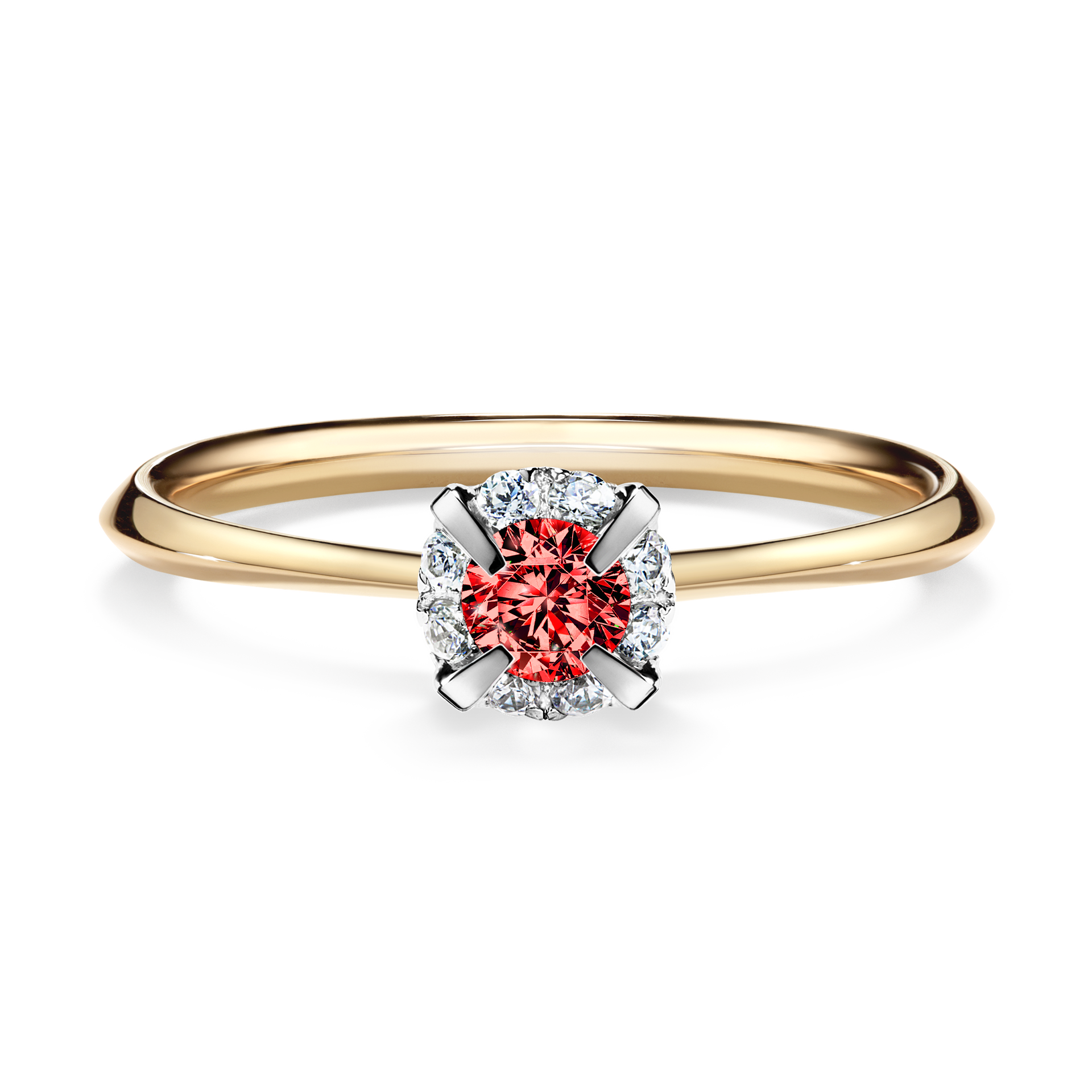 Pierścionek zaręczynowy My Beauty z żółtego złota z czerwonym diamentem 0,14CT