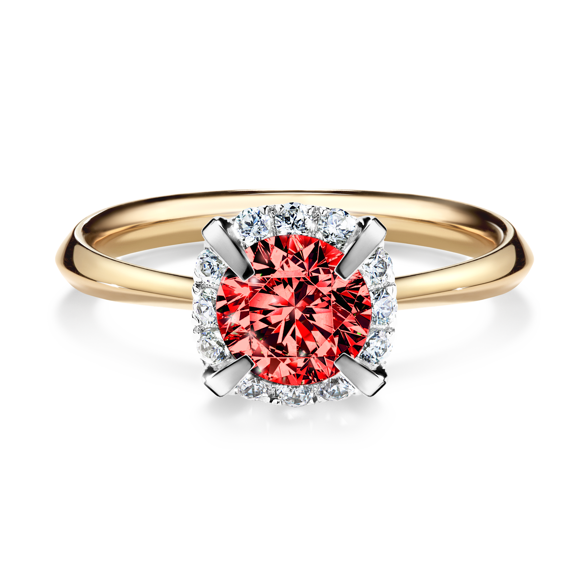 Pierścionek zaręczynowy My Beauty z żółtego złota z czerwonym diamentem 0,98CT