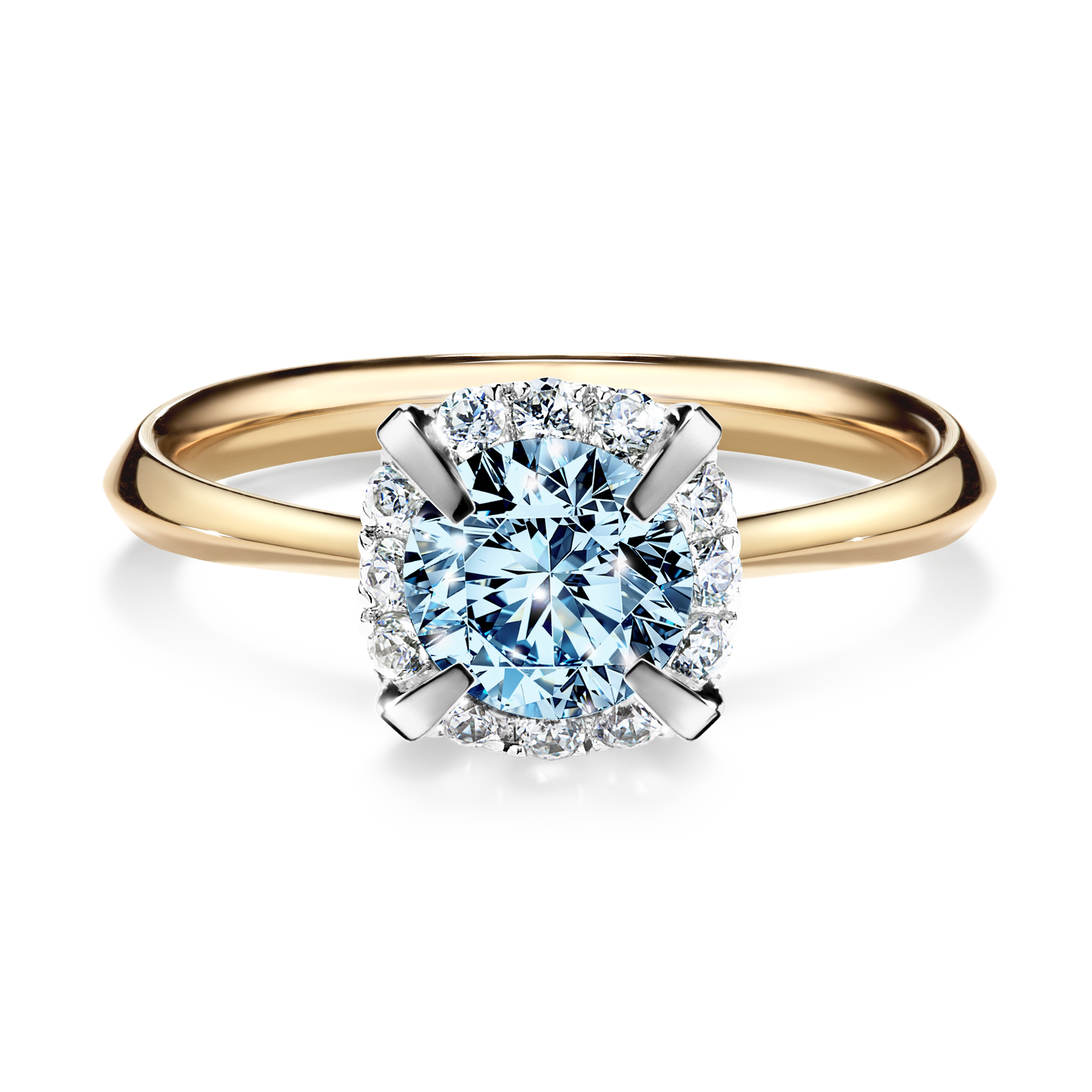 Pierścionek zaręczynowy My Beauty z żółtego złota z niebieskim diamentem 0,98CT