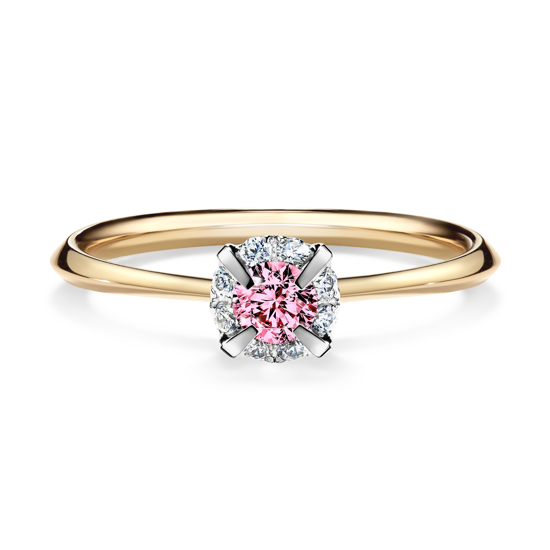 Pierścionek zaręczynowy My Beauty z żółtego złota z różowym diamentem 0,14CT