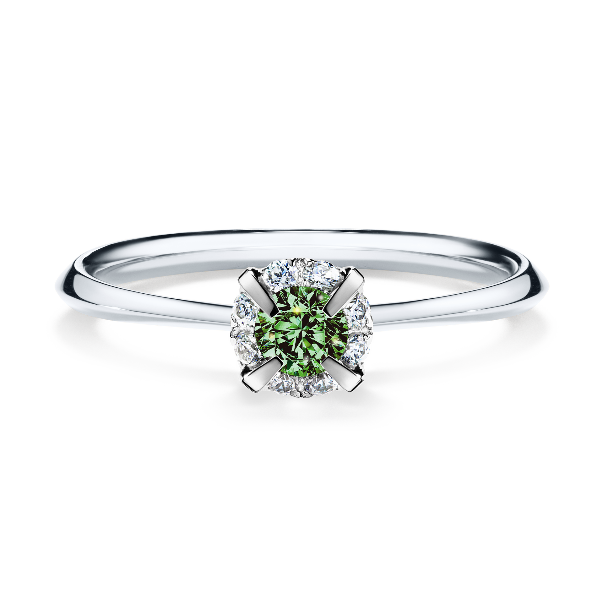 Pierścionek zaręczynowy My Beauty z białego złota z ciemnym zielonym diamentem 0,14CT