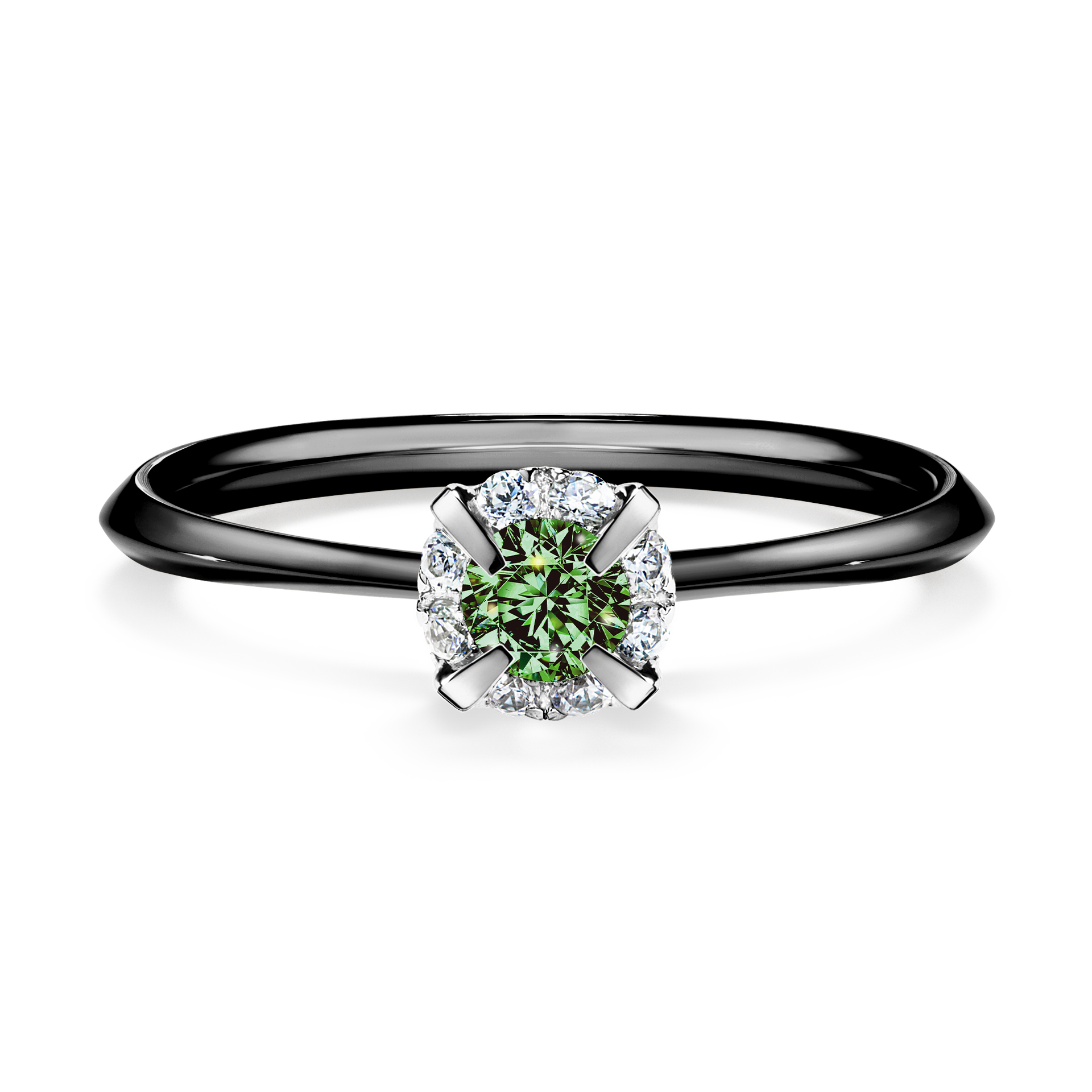 Pierścionek zaręczynowy My Beauty z czarnego złota z ciemnym zielonym diamentem 0,14CT