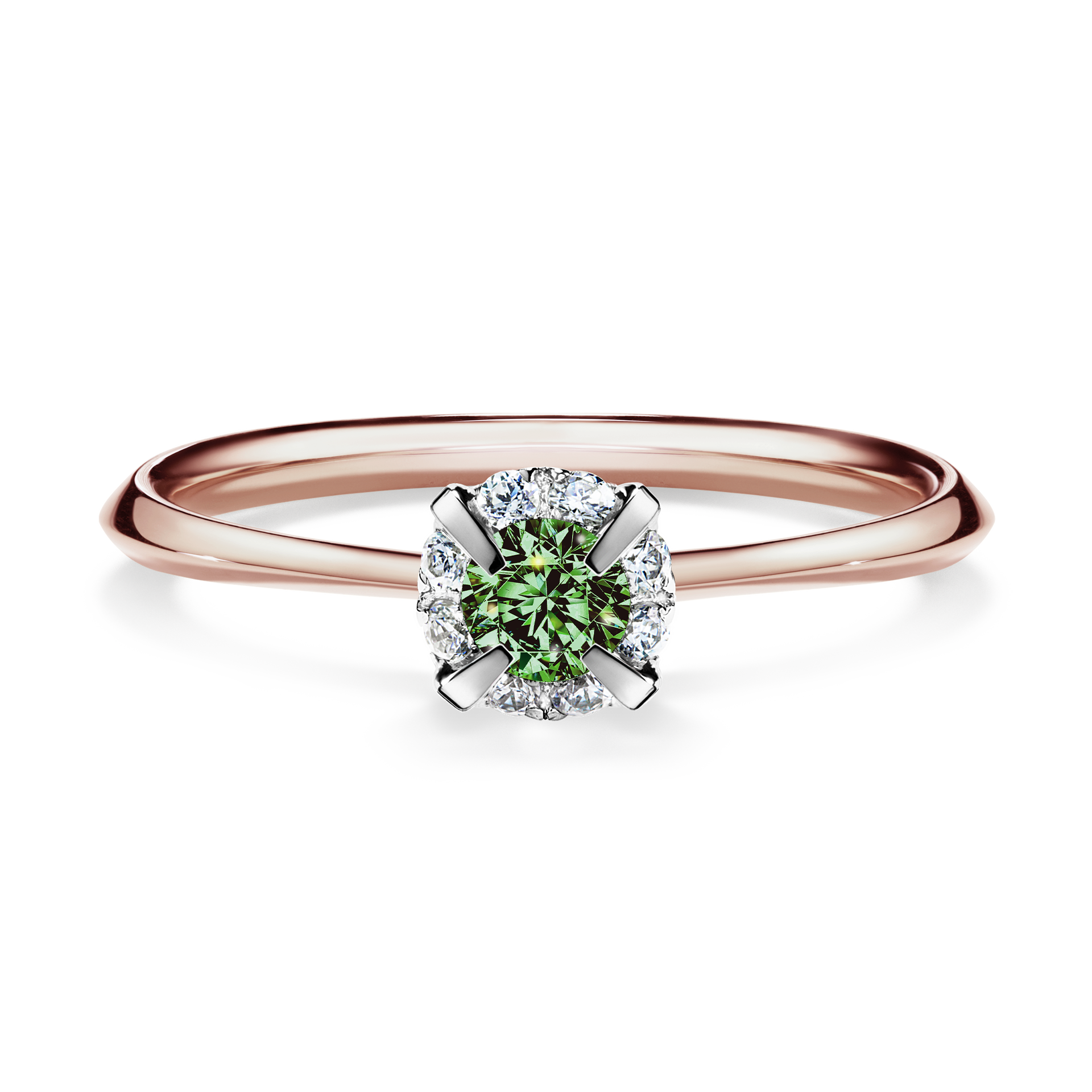 Pierścionek zaręczynowy My Beauty z różowego złota z ciemnym zielonym diamentem 0,14CT