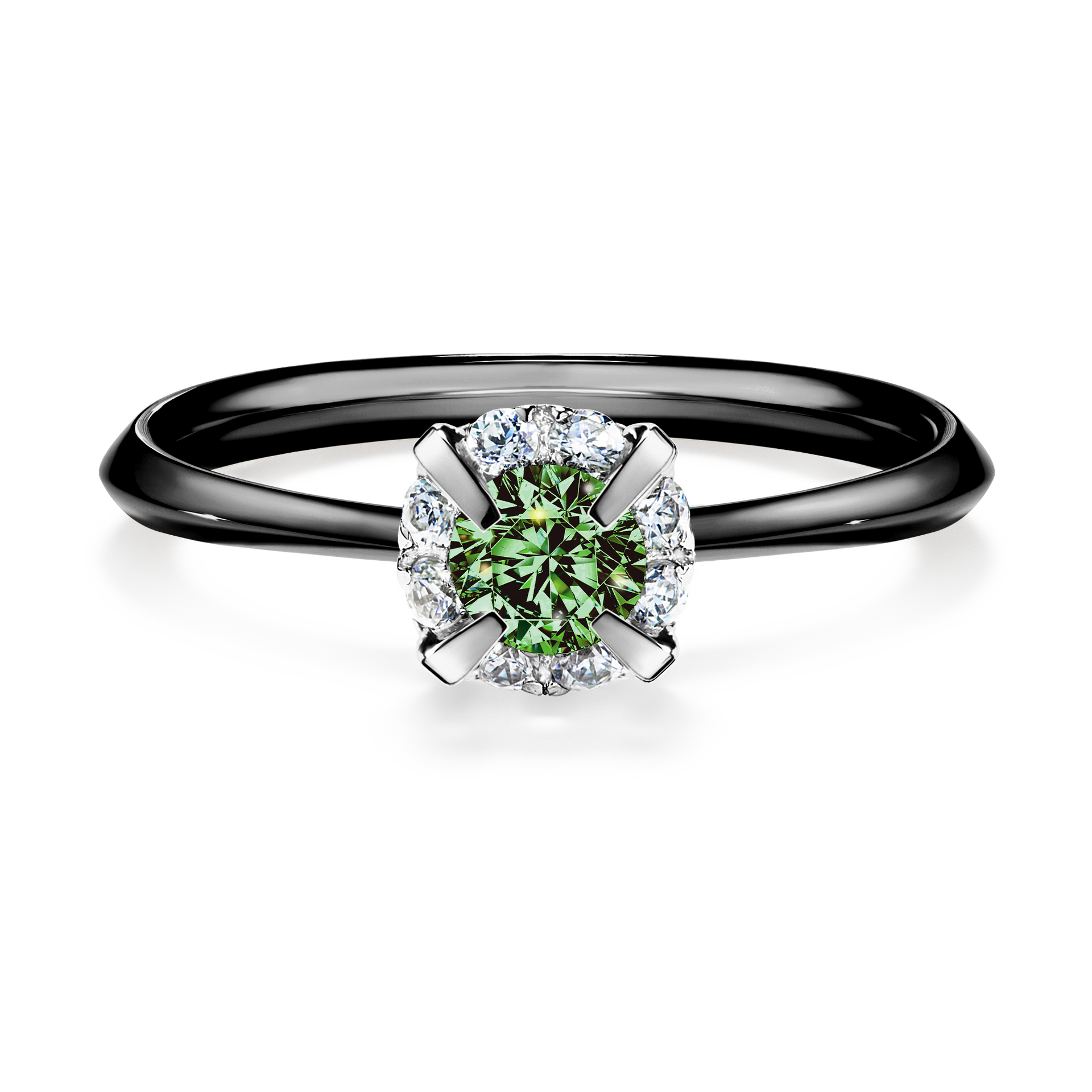 Pierścionek zaręczynowy My Beauty z czarnego złota z ciemnym zielonym diamentem 0,33CT