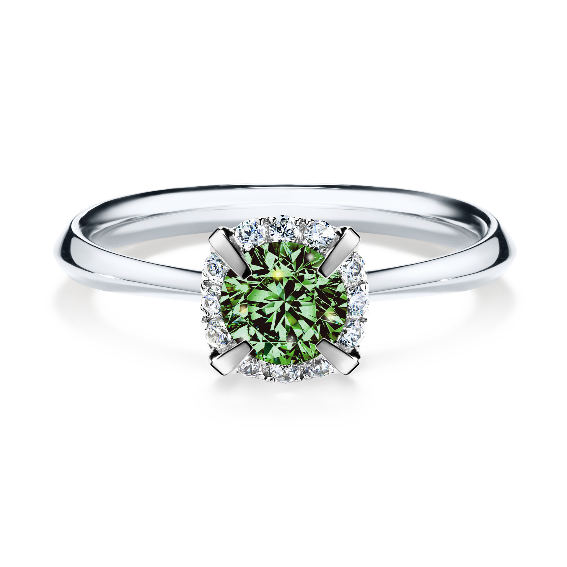 Pierścionek zaręczynowy My Beauty z białego złota z ciemnym zielonym diamentem 0,62CT