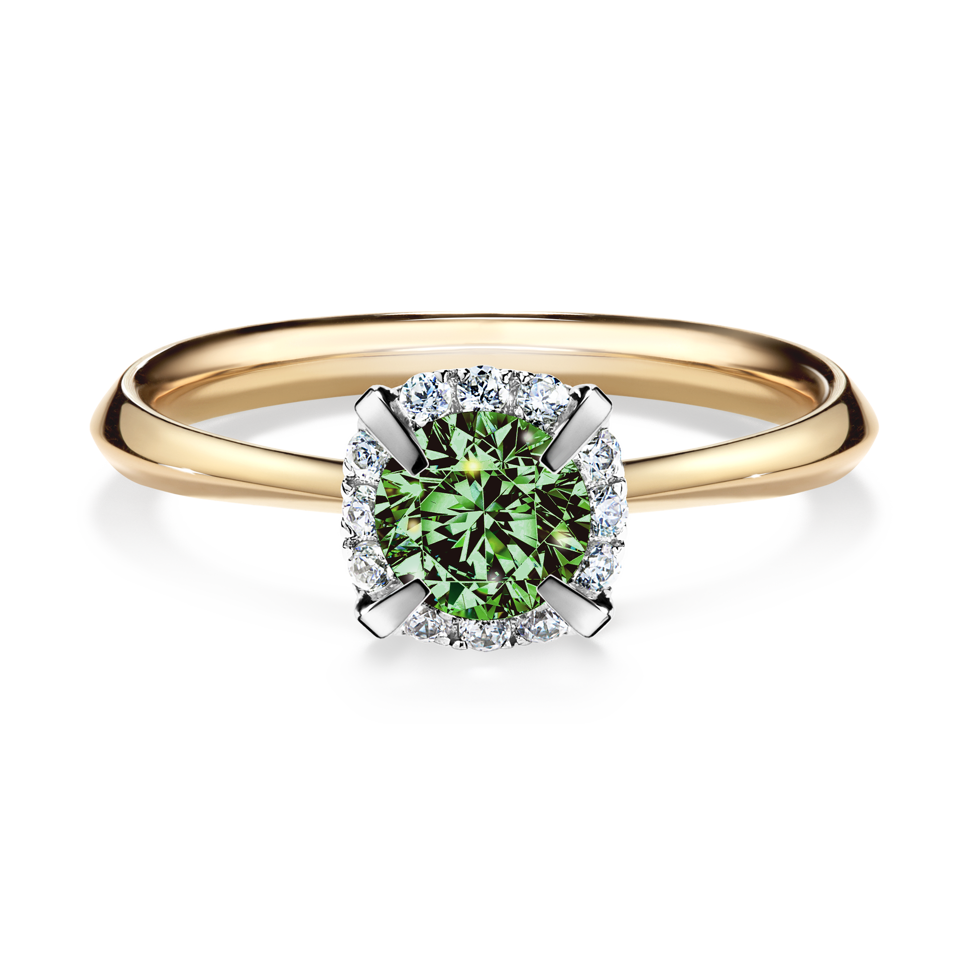 Pierścionek zaręczynowy My Beauty z żółtego złota z ciemnym zielonym diamentem 0,62CT