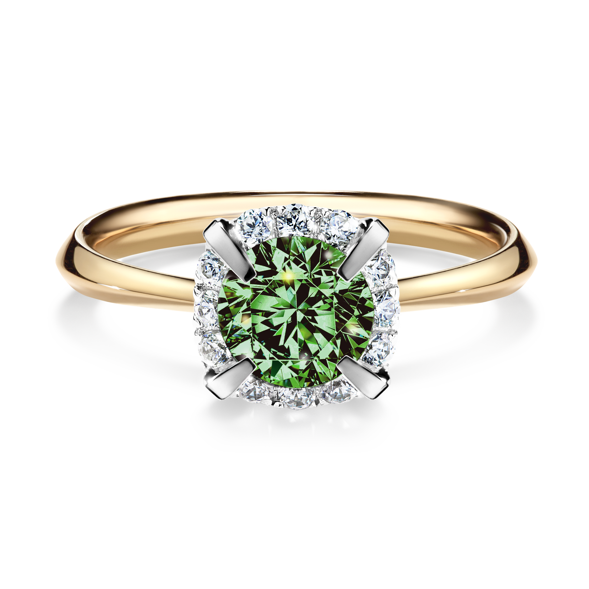 Pierścionek zaręczynowy My Beauty z żółtego złota z ciemnym zielonym diamentem 0,98CT