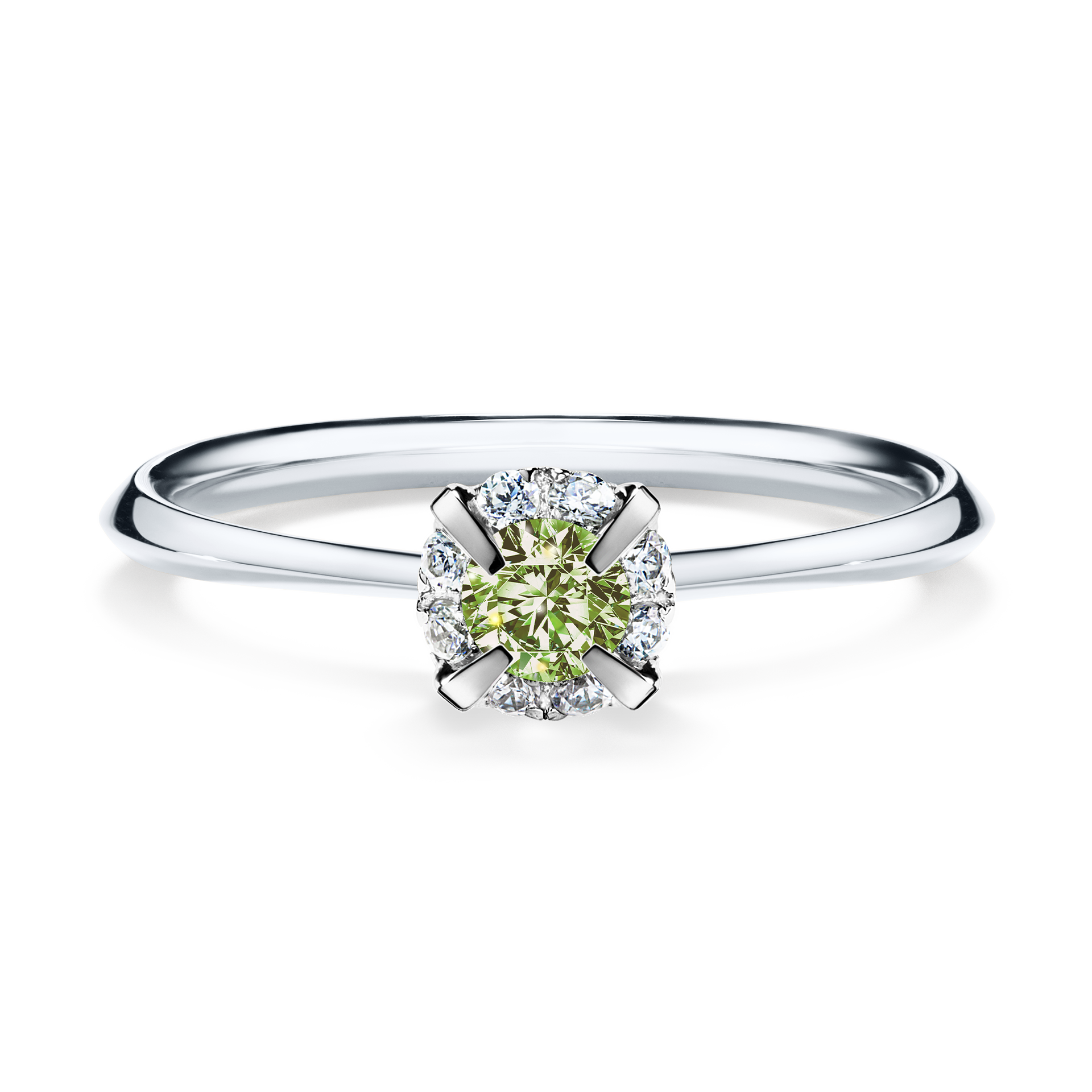 Pierścionek zaręczynowy My Beauty z białego złota z jasnym zielonym diamentem 0,14CT