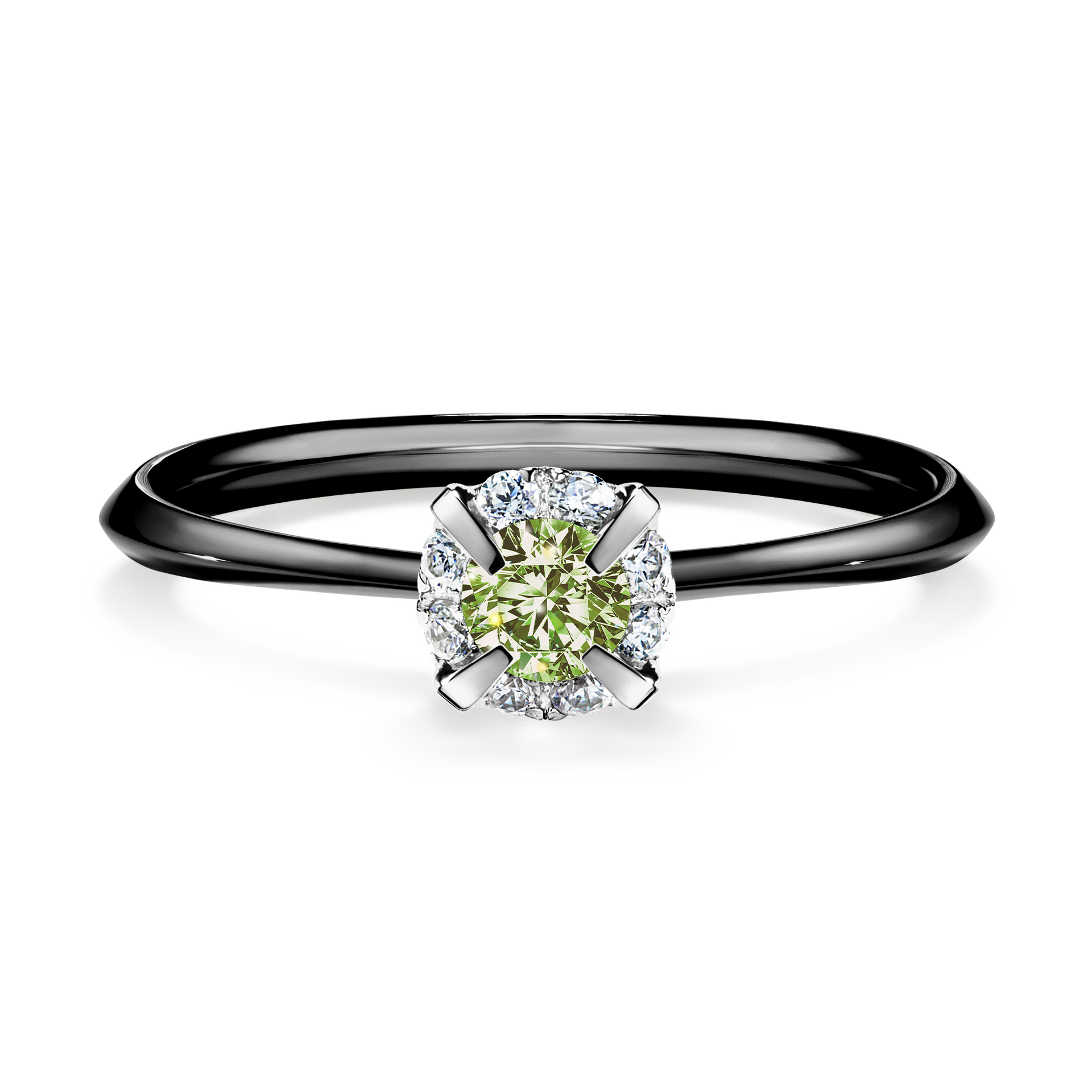 Pierścionek zaręczynowy My Beauty z czarnego złota z jasnym zielonym diamentem 0,14CT
