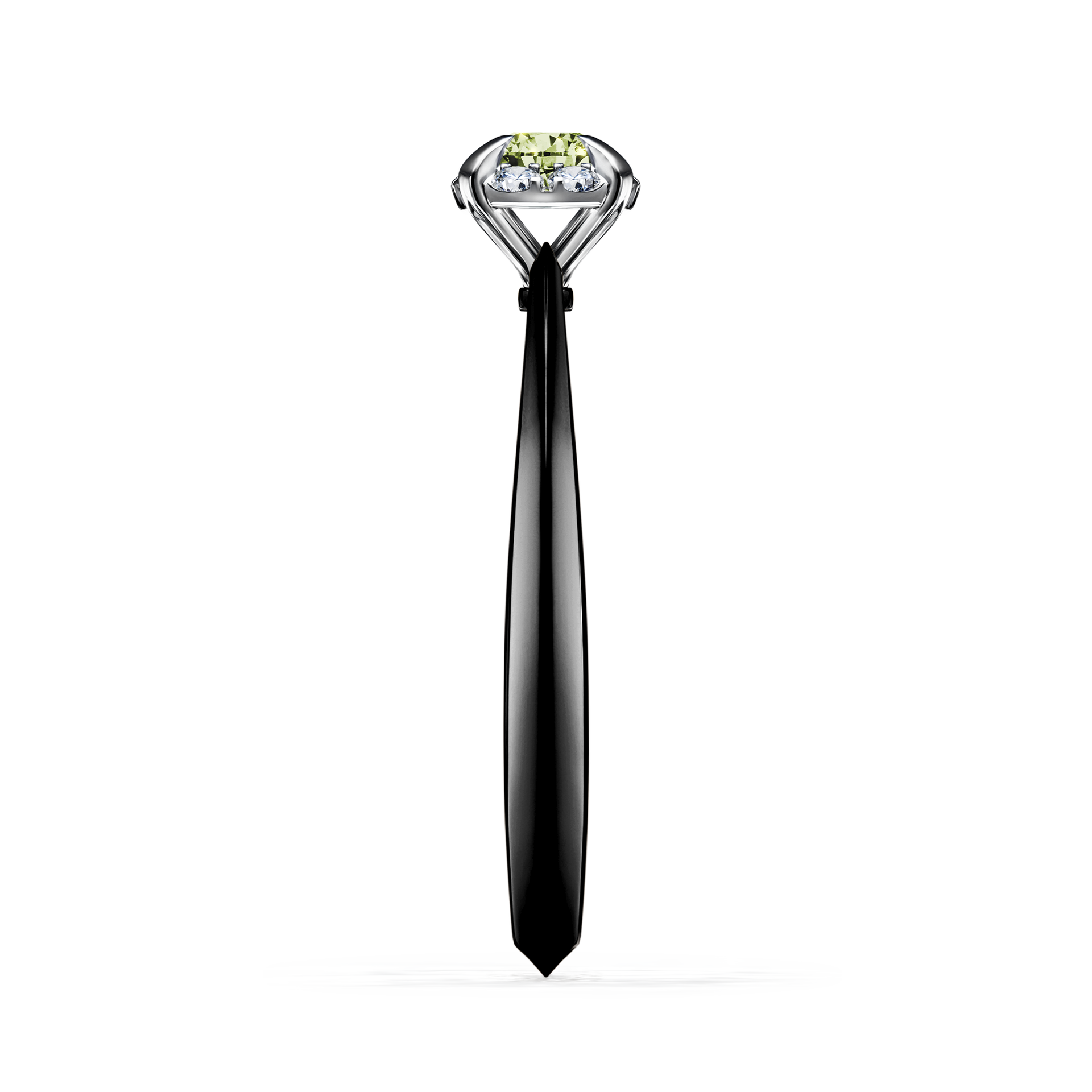 Pierścionek zaręczynowy My Beauty z czarnego złota z jasnym zielonym diamentem 0,14CT