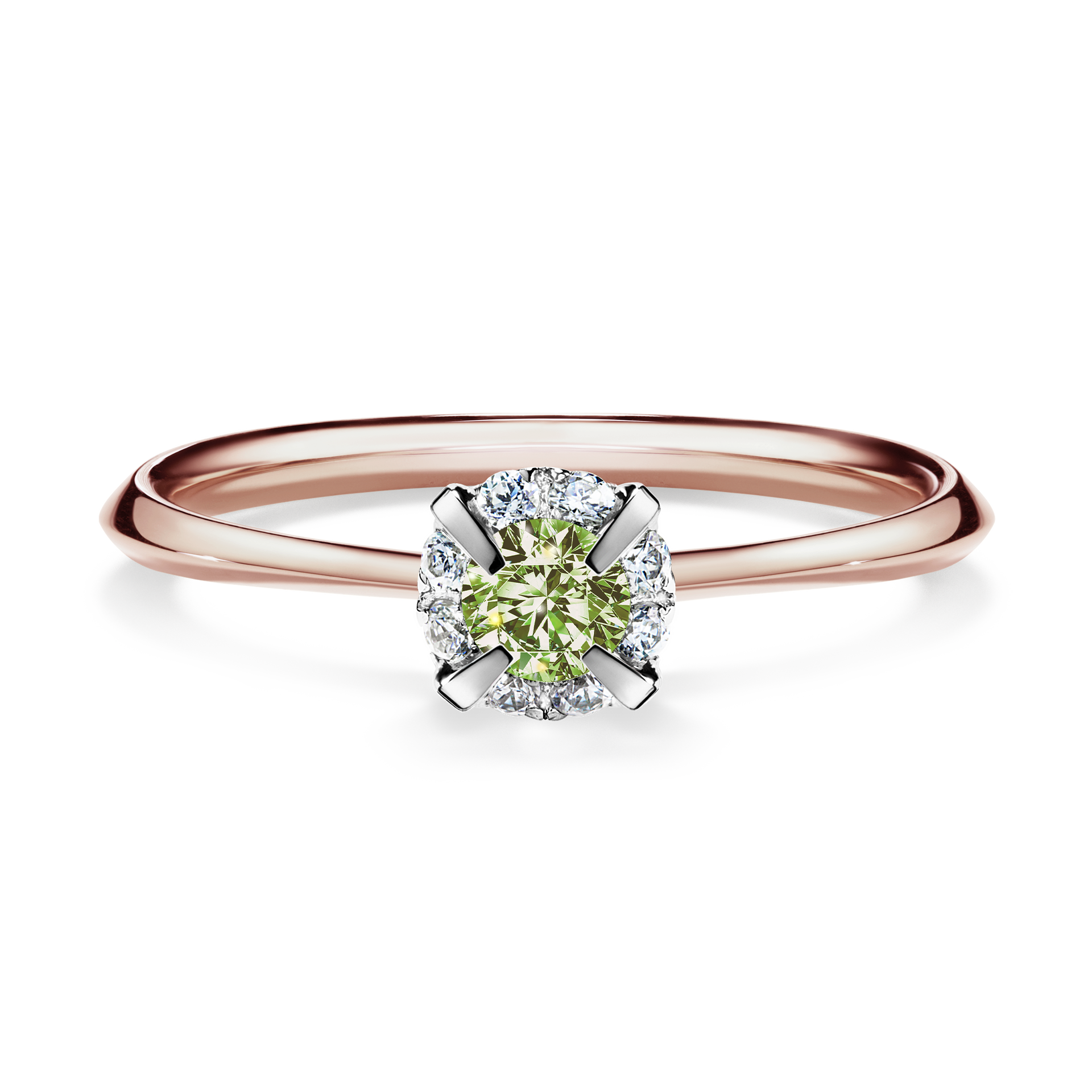 Pierścionek zaręczynowy My Beauty z różowego złota z jasnym zielonym diamentem 0,14CT