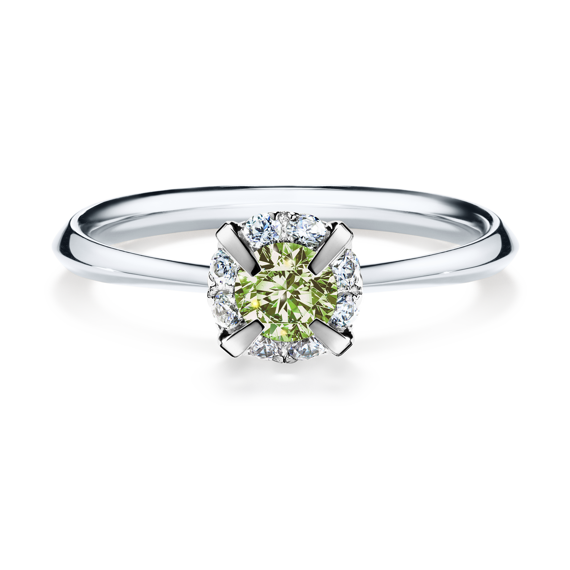 Pierścionek zaręczynowy My Beauty z białego złota z jasnym zielonym diamentem 0,33CT