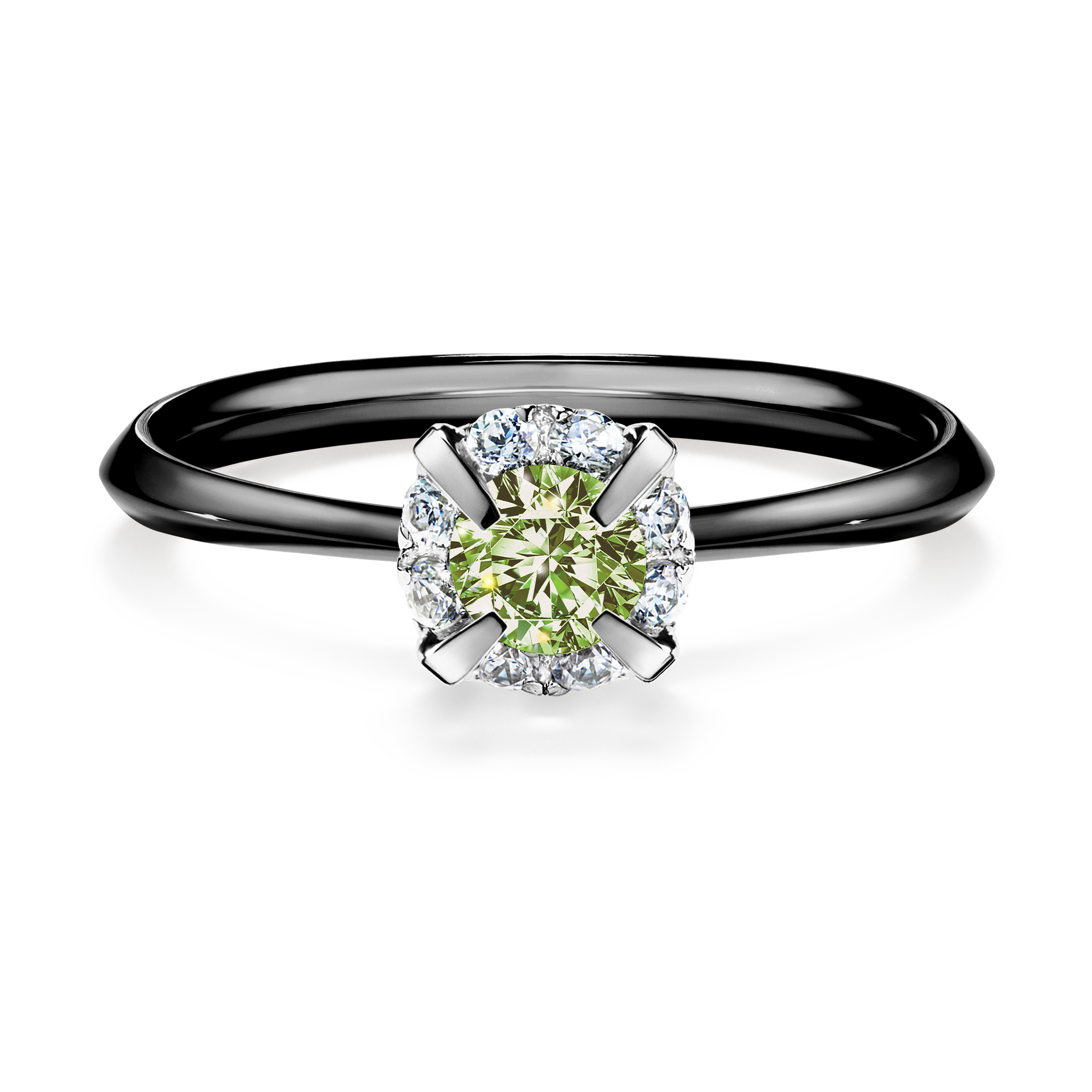 Pierścionek zaręczynowy My Beauty z czarnego złota z jasnym zielonym diamentem 0,33CT