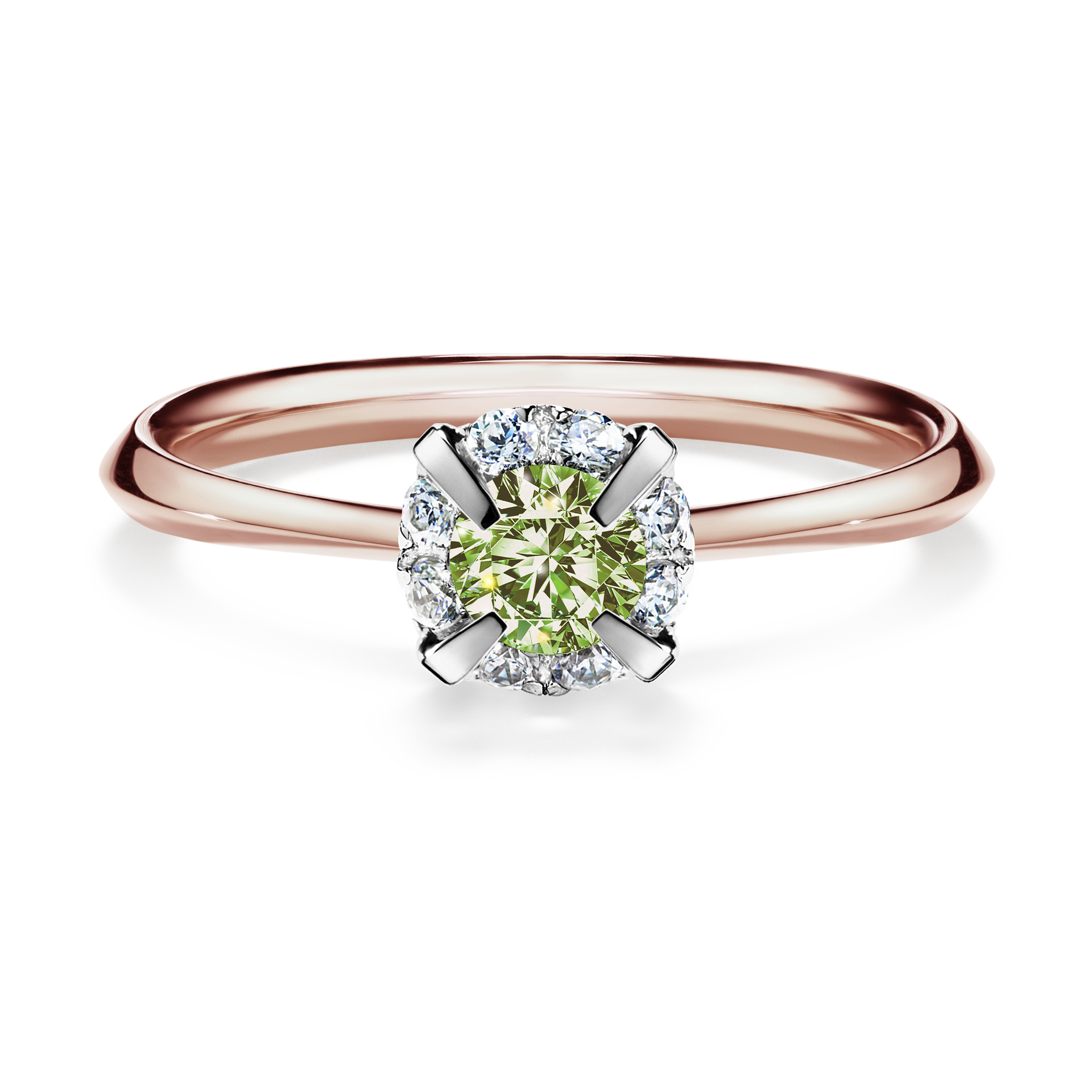 Pierścionek zaręczynowy My Beauty z różowego złota z jasnym zielonym diamentem 0,33CT
