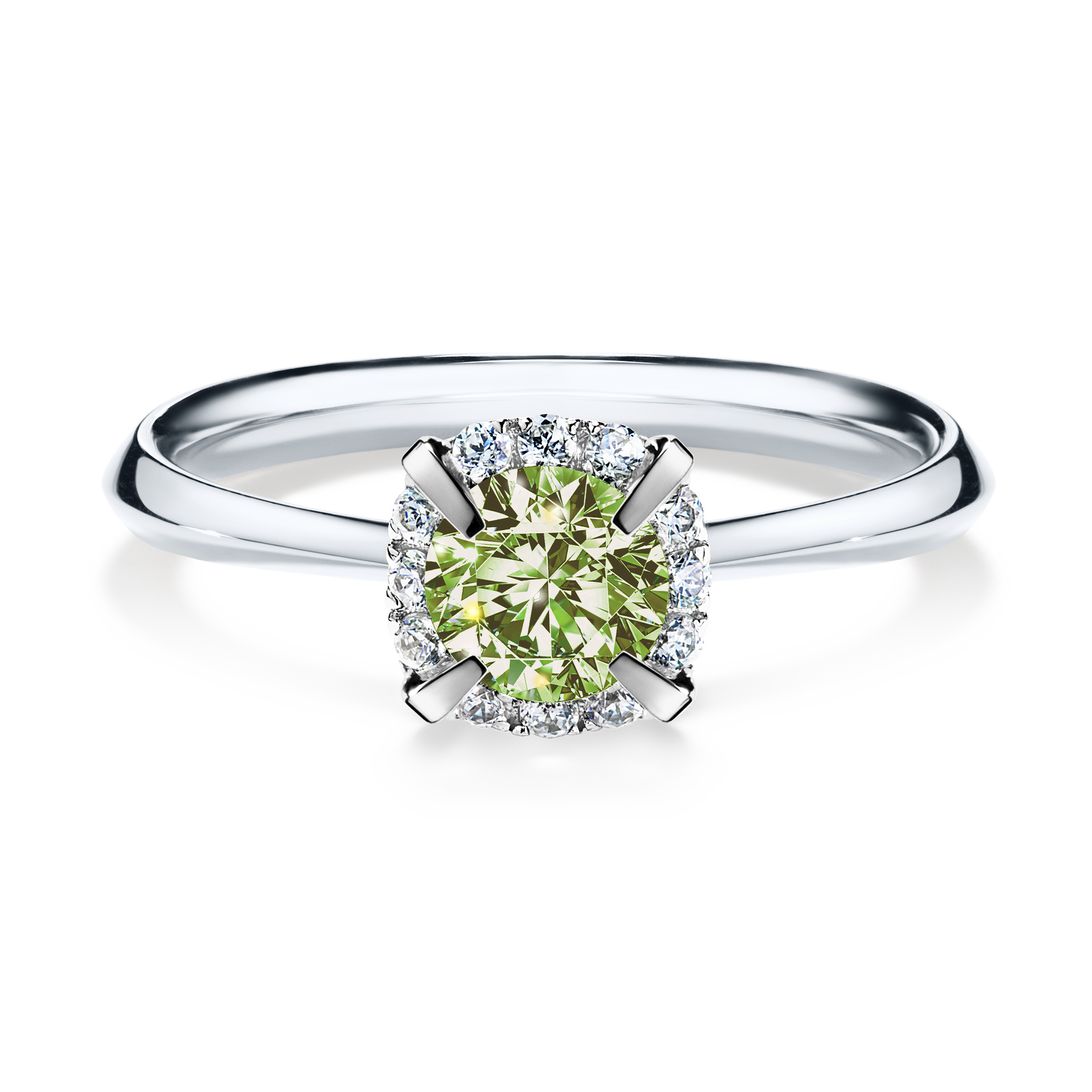 Pierścionek zaręczynowy My Beauty z białego złota z jasnym zielonym diamentem 0,62CT