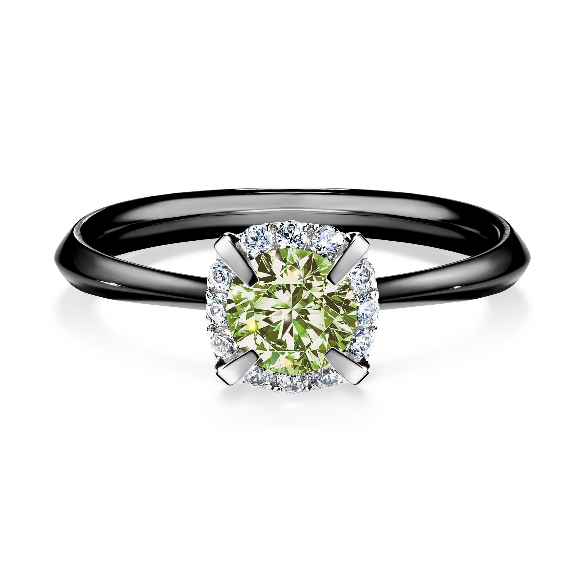 Pierścionek zaręczynowy My Beauty z czarnego złota z jasnym zielonym diamentem 0,62CT