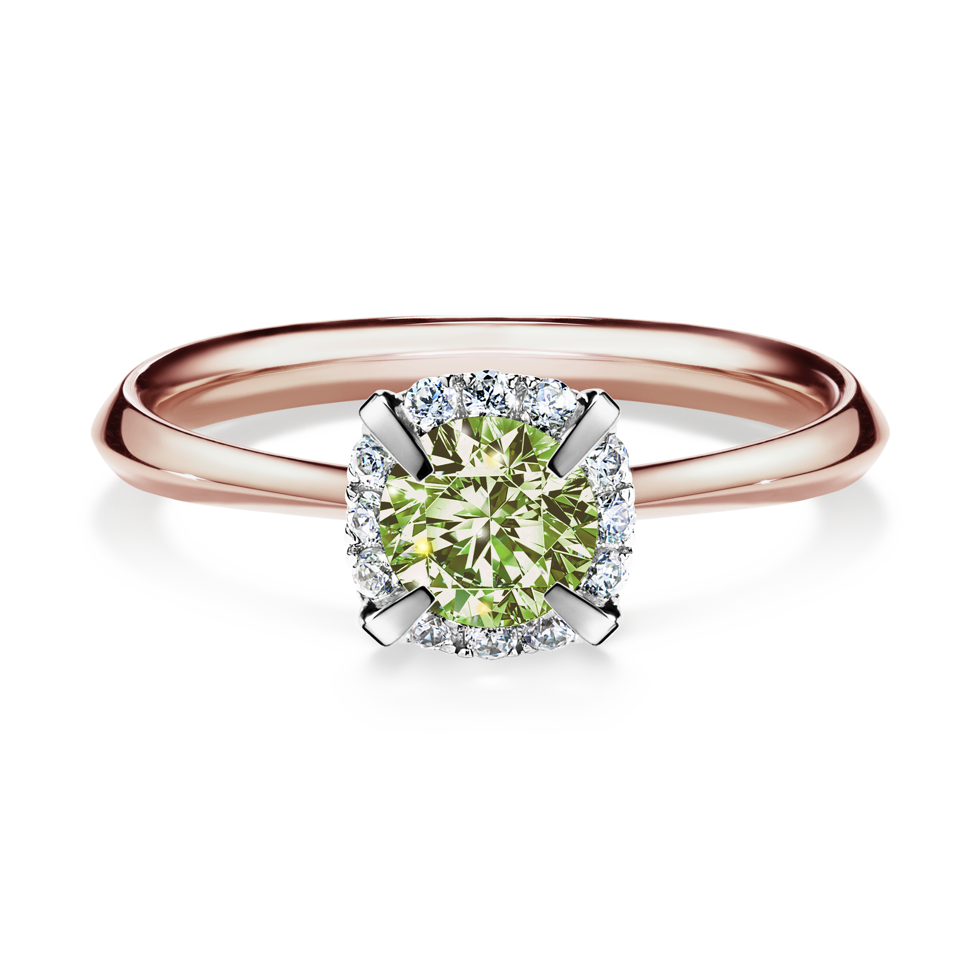 Pierścionek zaręczynowy My Beauty z różowego złota z jasnym zielonym diamentem 0,62CT