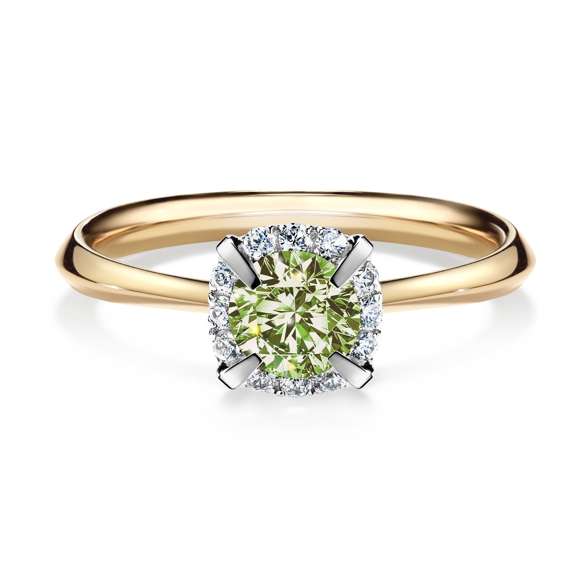 Pierścionek zaręczynowy My Beauty z żółtego złota z jasnym zielonym diamentem 0,62CT