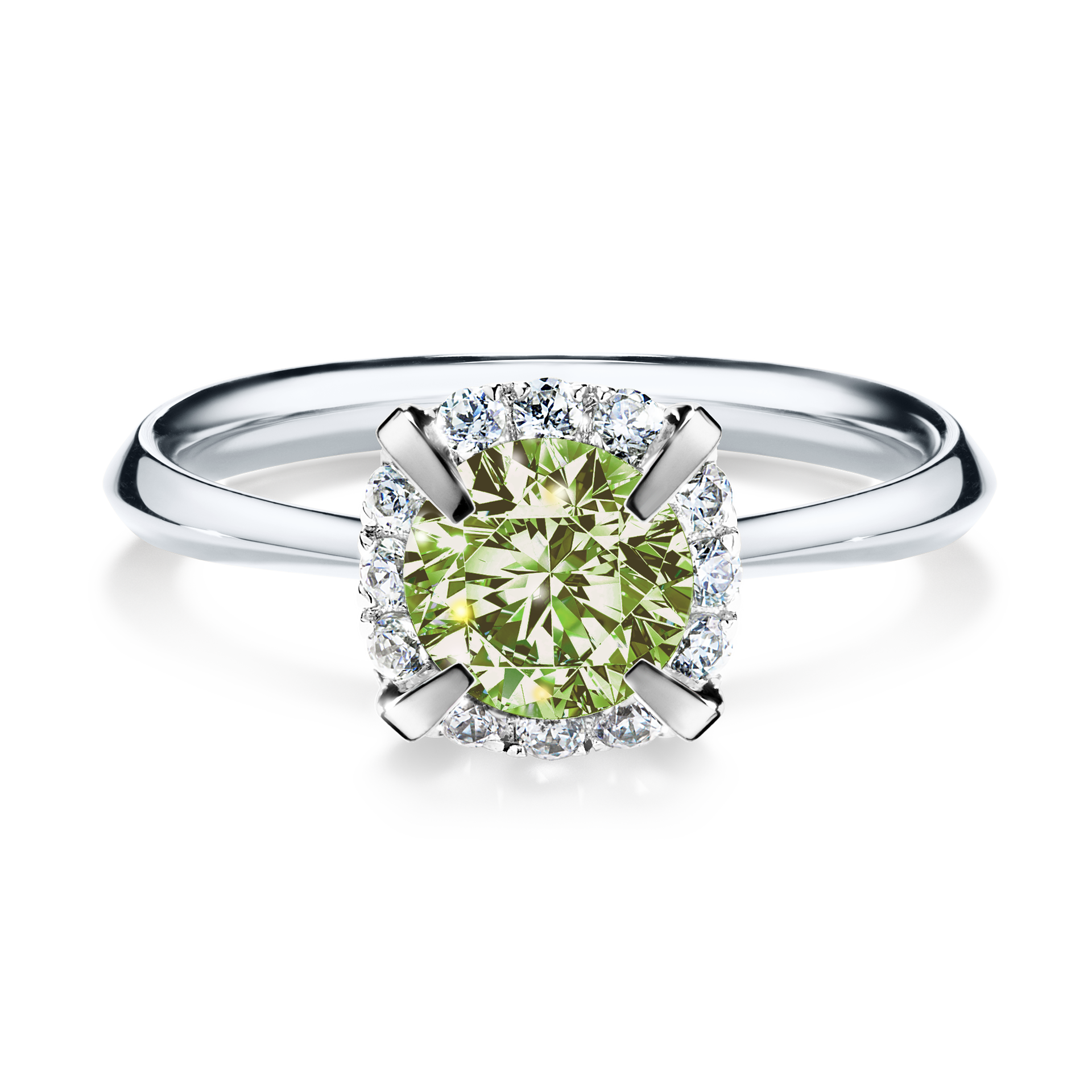 Pierścionek zaręczynowy My Beauty z białego złota z jasnym zielonym diamentem 0,98CT
